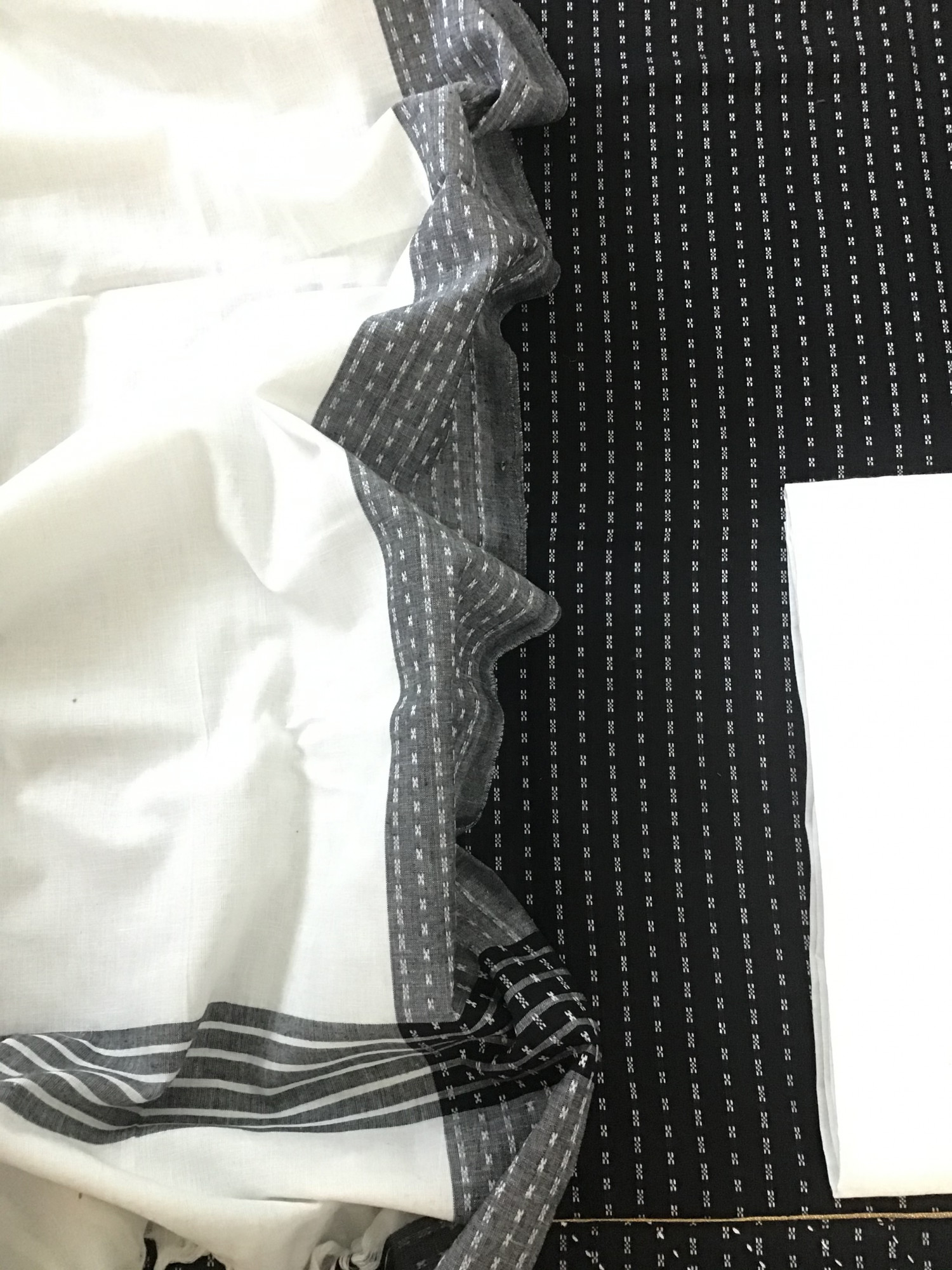 Pure Fine Handloom Cotton Self Weaved Suit - Black