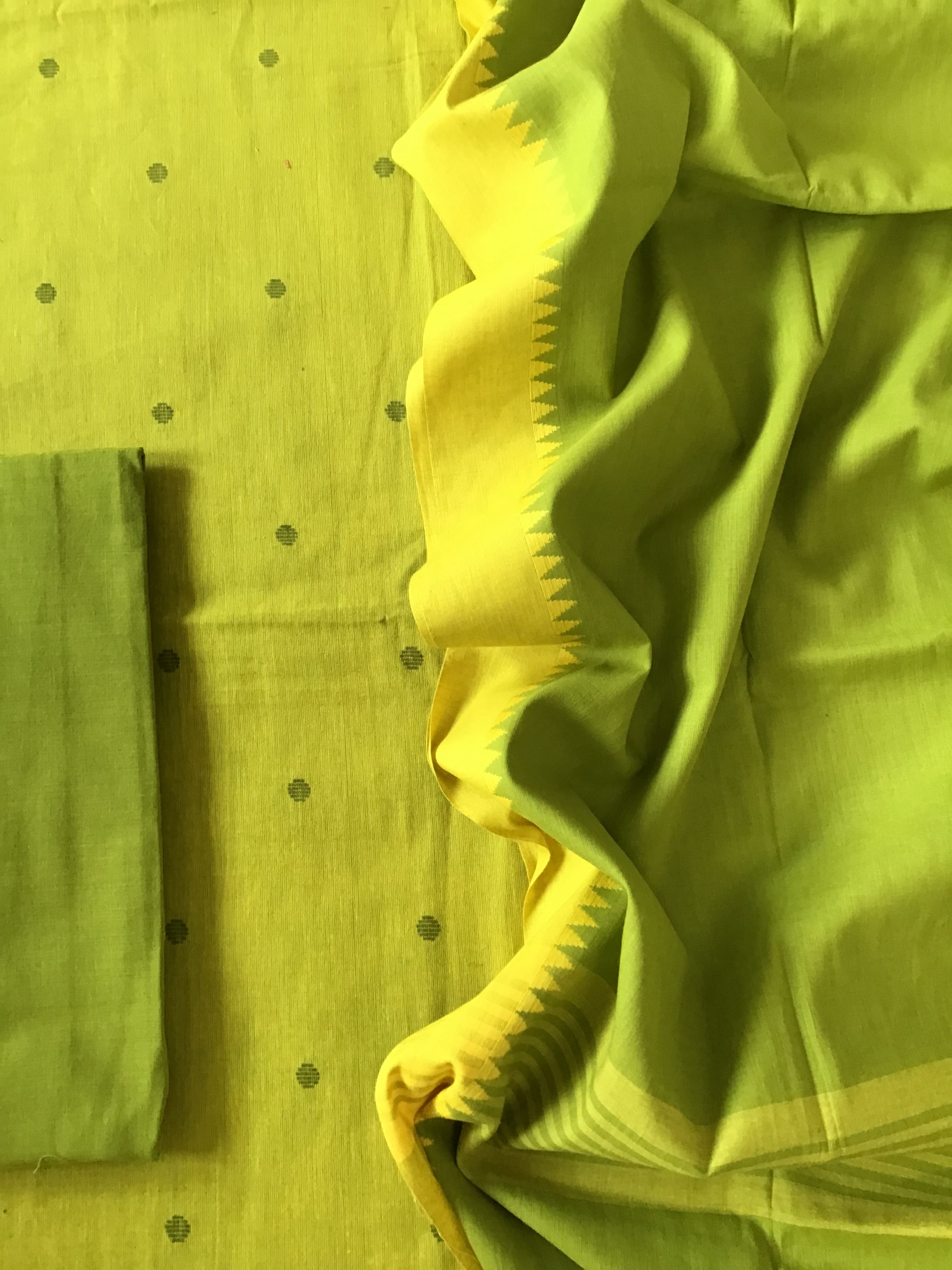 Pure Fine Handloom Cotton Self Weaved Suit - Green