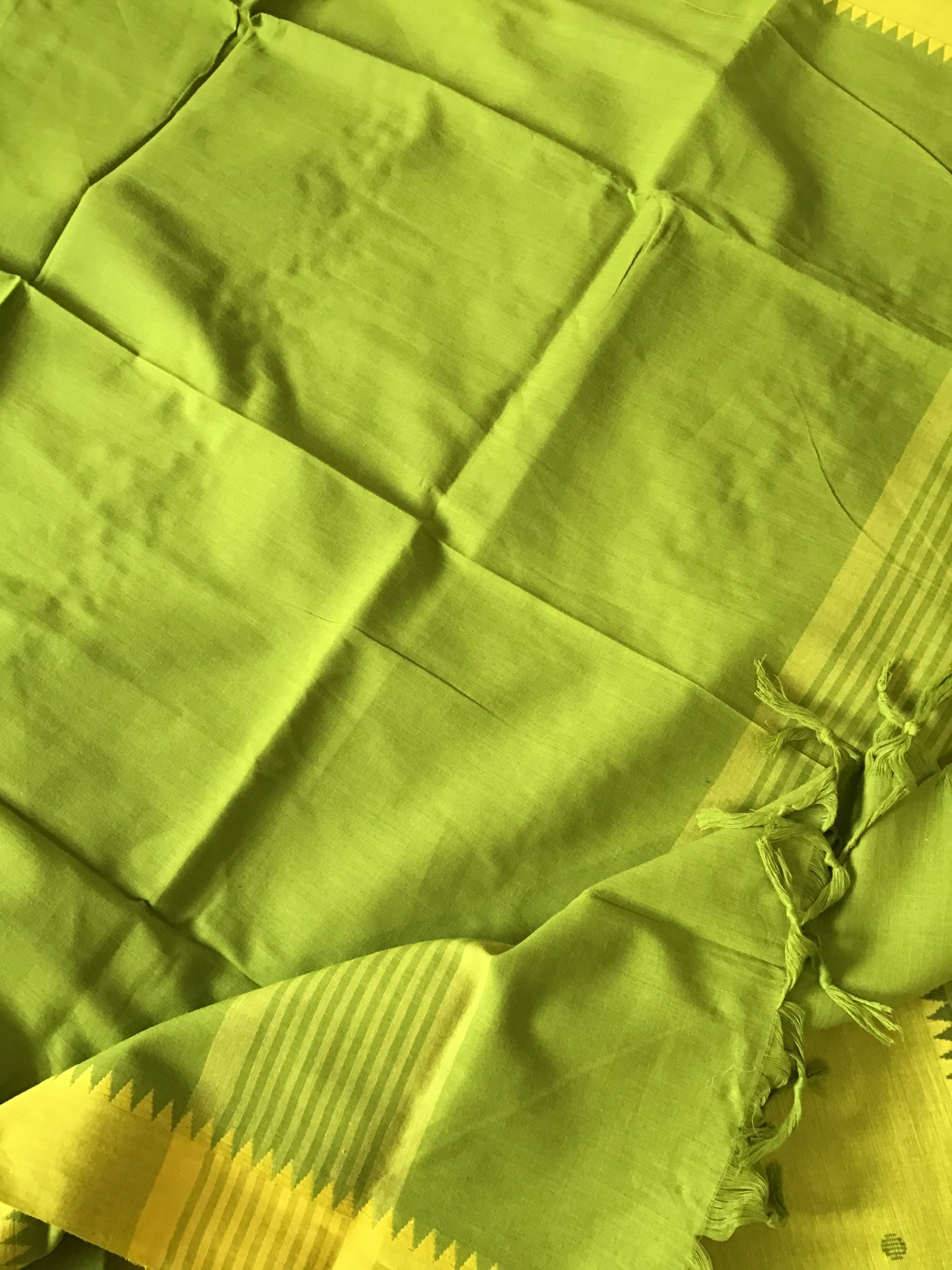 Pure Fine Handloom Cotton Self Weaved Suit - Green