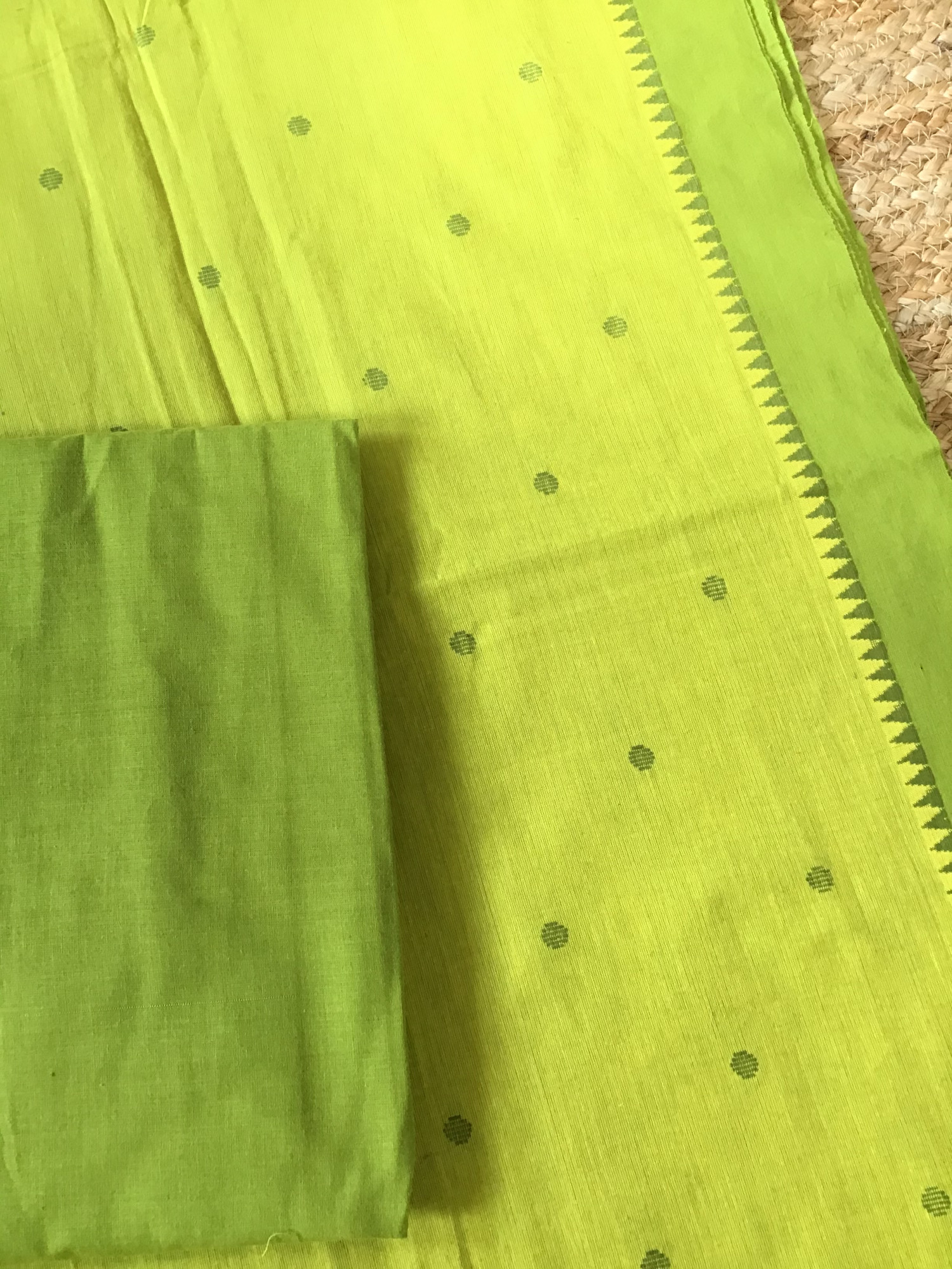 Pure Fine Handloom Cotton Self Weaved Suit - Green