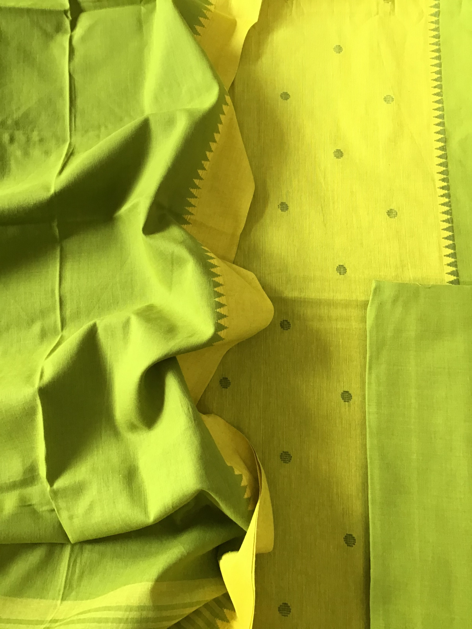 Pure Fine Handloom Cotton Self Weaved Suit - Green