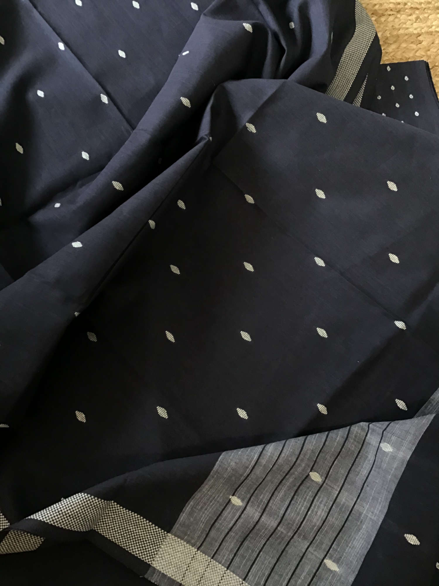 Pure Fine Handloom Cotton Self Weaved Suit - Dark Grey