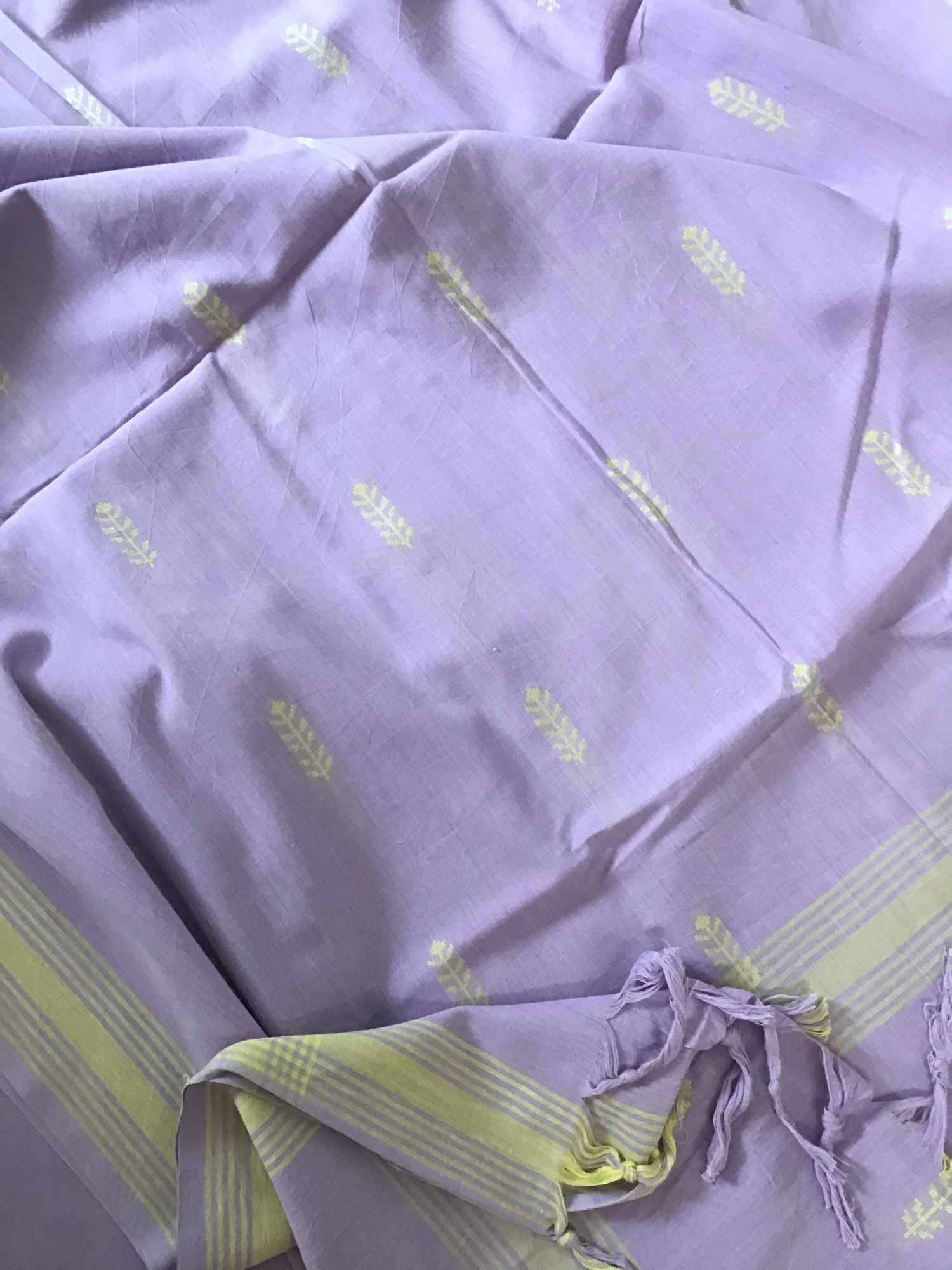 Pure Fine Handloom Cotton Self Weaved Suit - Lavender