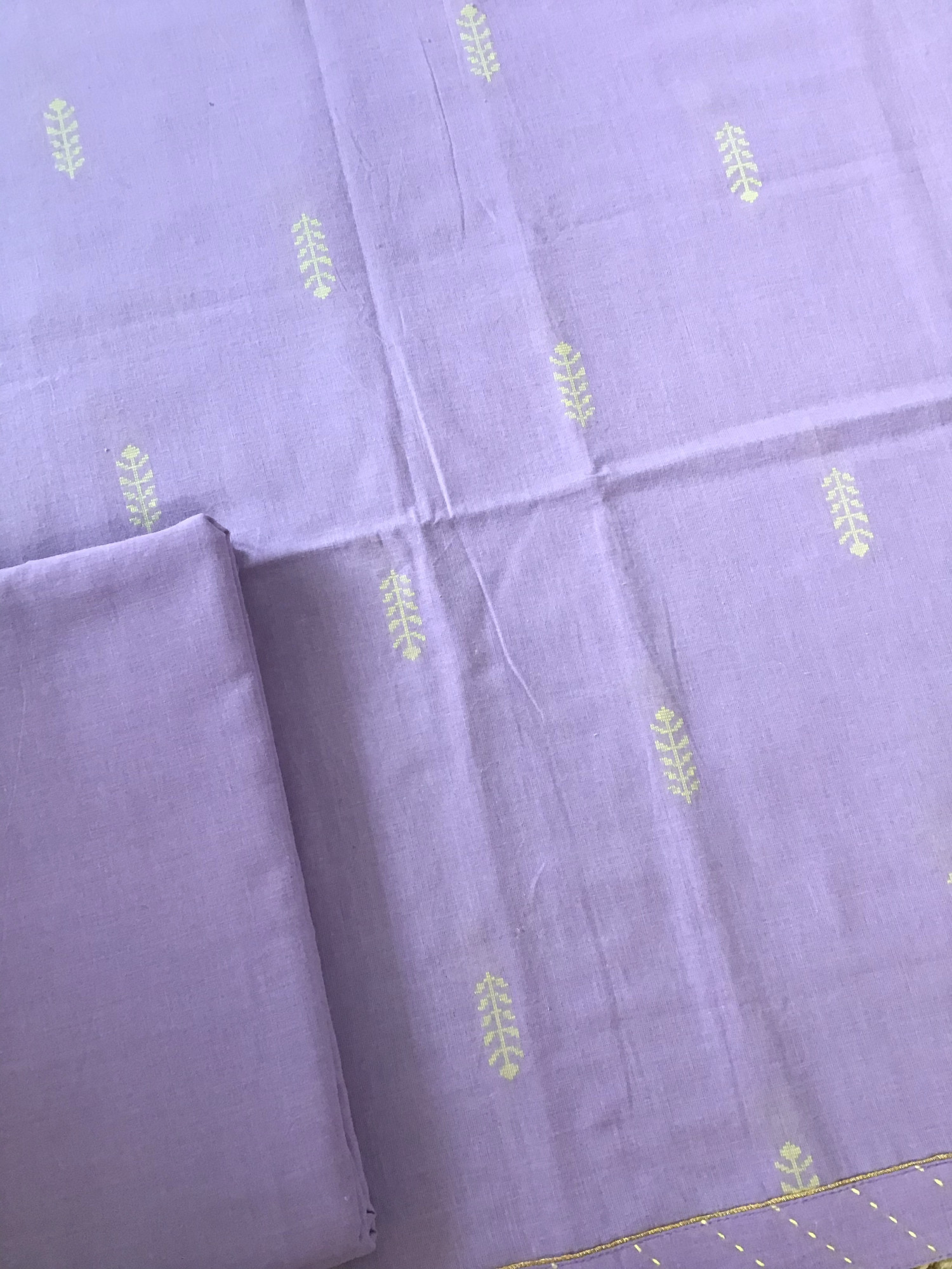 Pure Fine Handloom Cotton Self Weaved Suit - Lavender