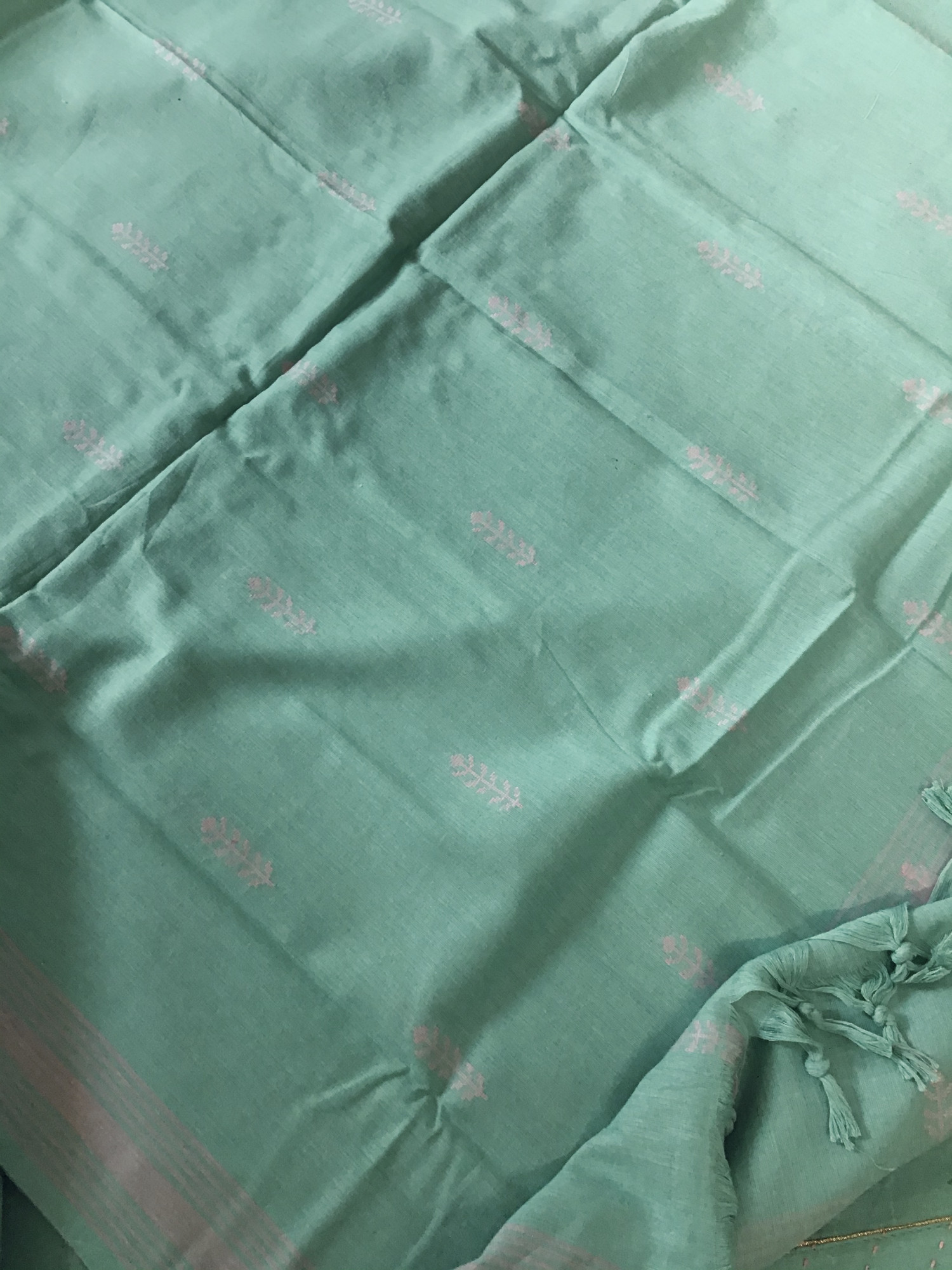 Pure Fine Handloom Cotton Self Weaved Suit - Green