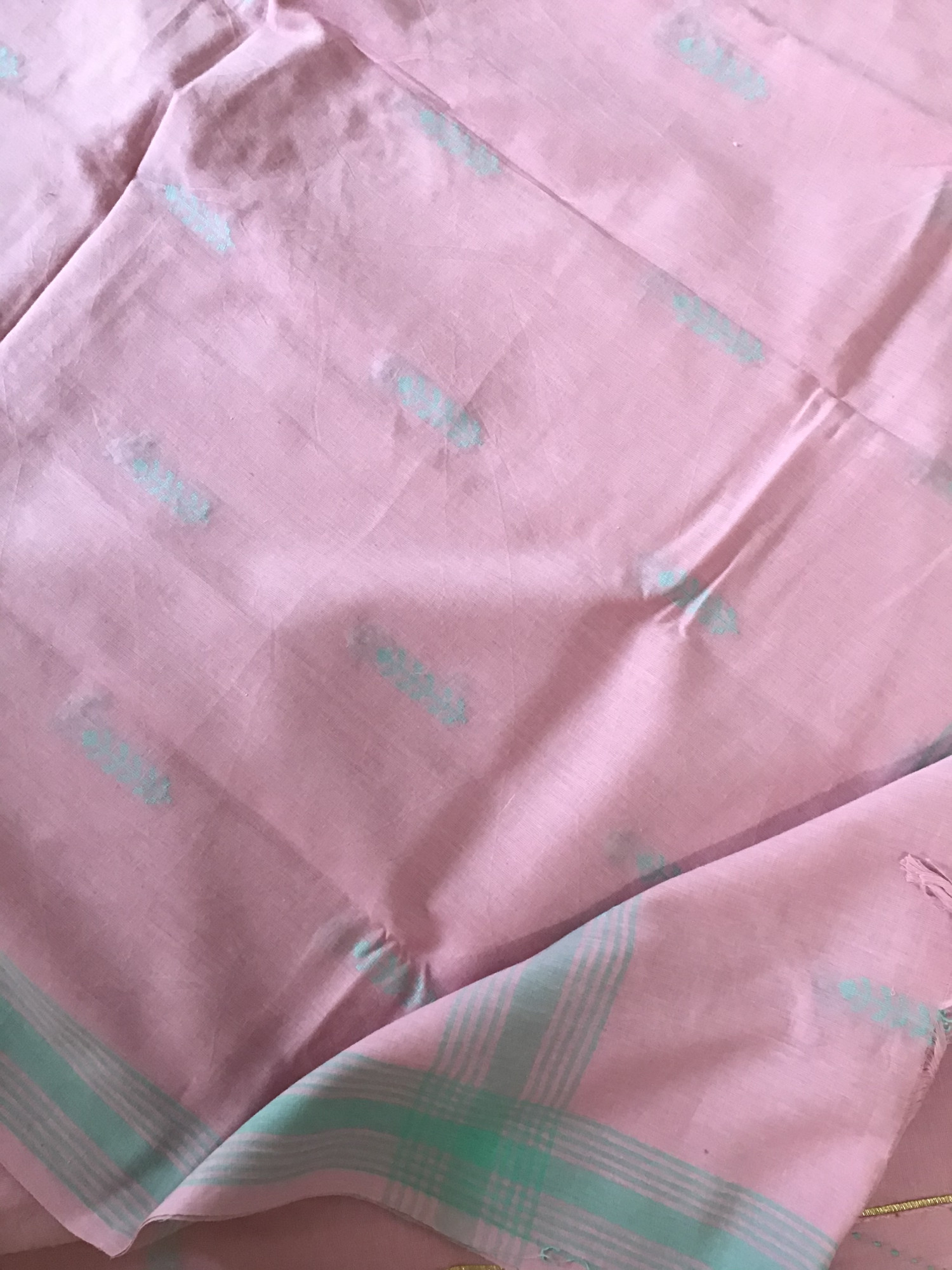 Pure Fine Handloom Cotton Self Weaved Suit - Pink