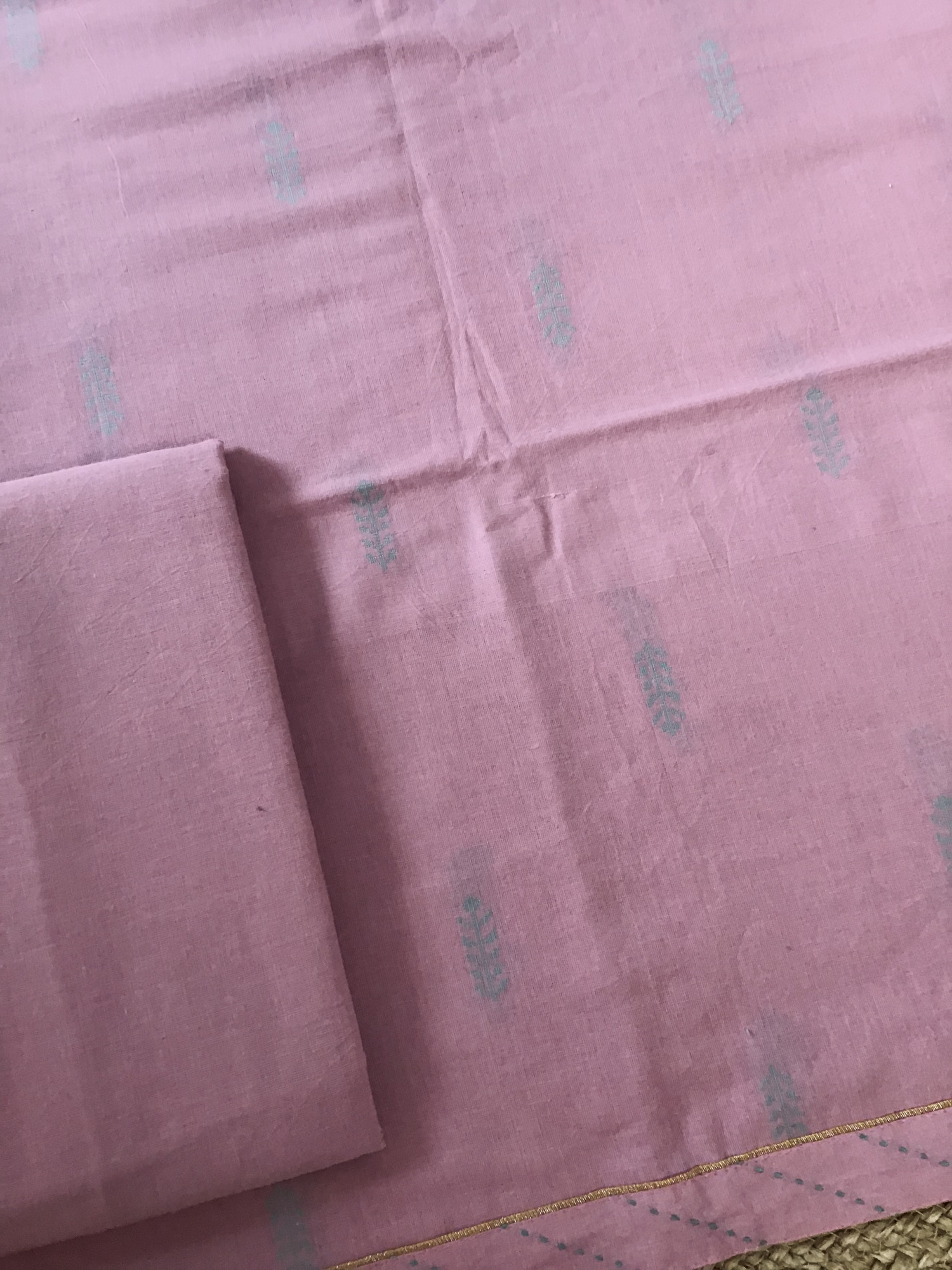 Pure Fine Handloom Cotton Self Weaved Suit - Pink