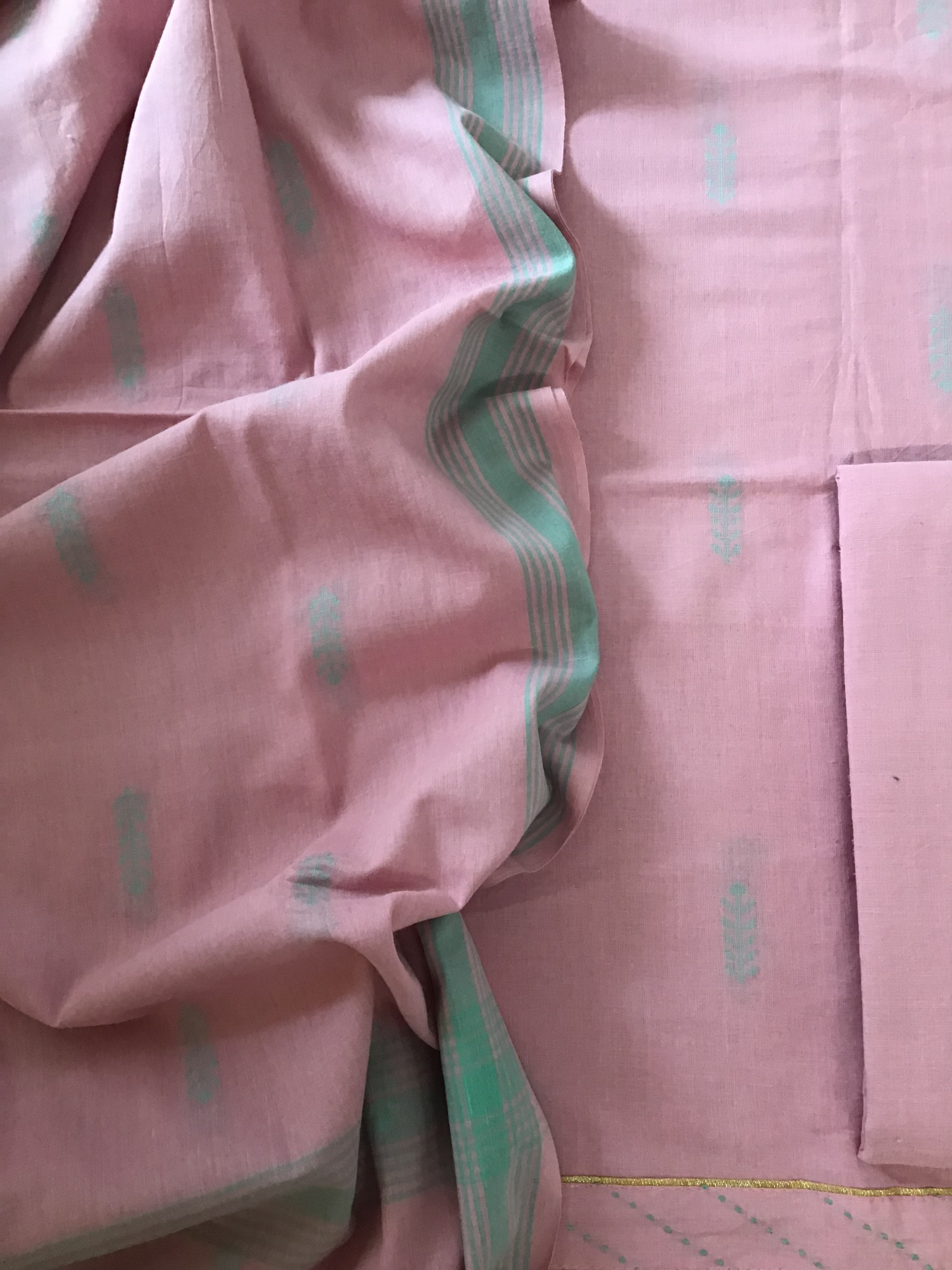 Pure Fine Handloom Cotton Self Weaved Suit - Pink