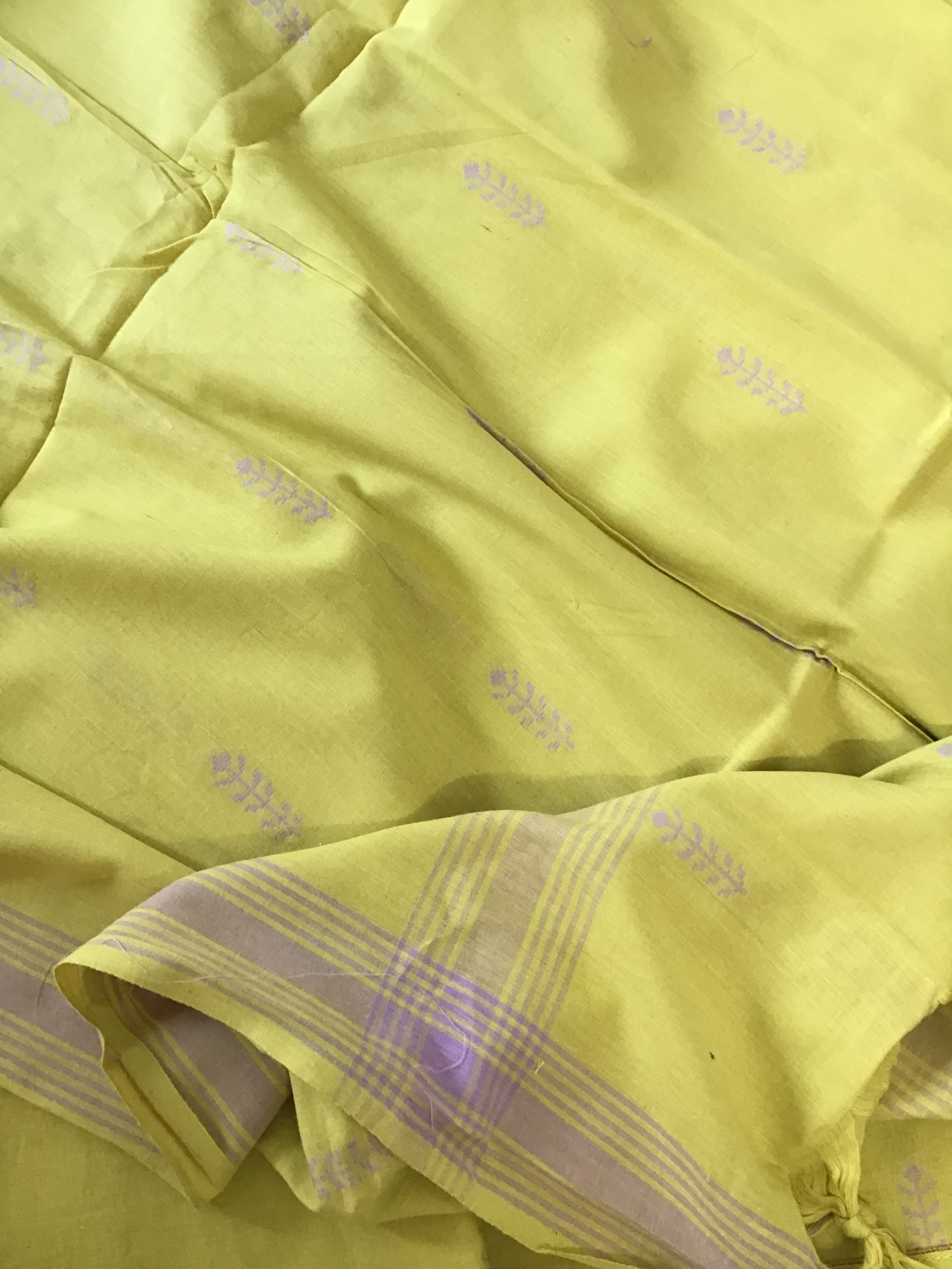 Pure Fine Handloom Cotton Self Weaved Suit - Yellow
