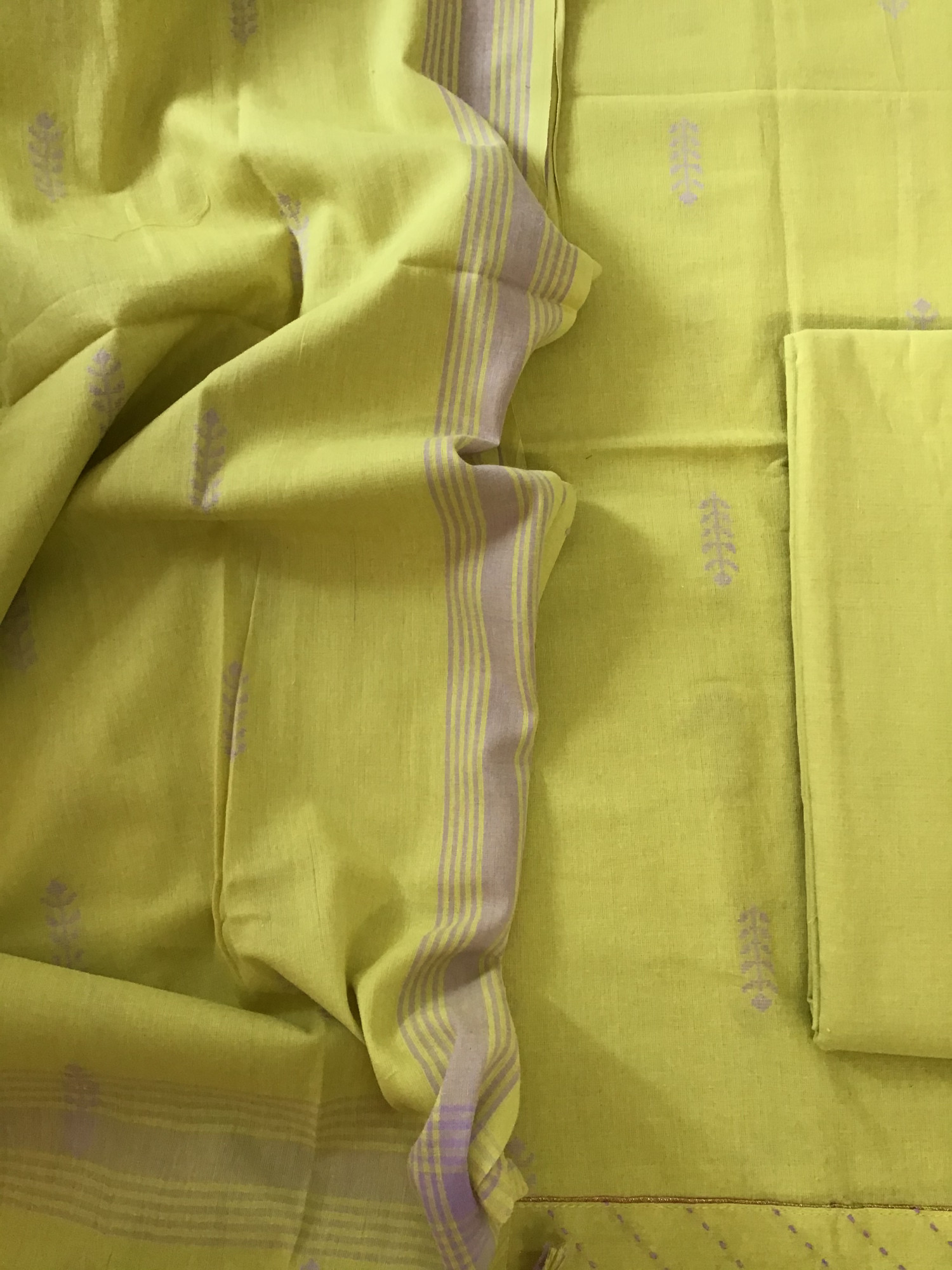 Pure Fine Handloom Cotton Self Weaved Suit - Yellow