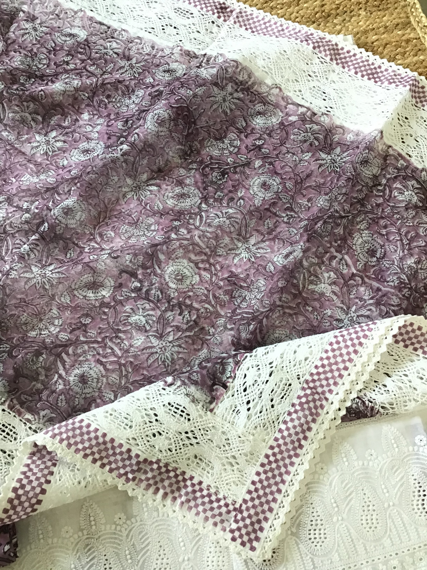 Pure Kota Cotton Printed Embroidered Suit - WhitePink