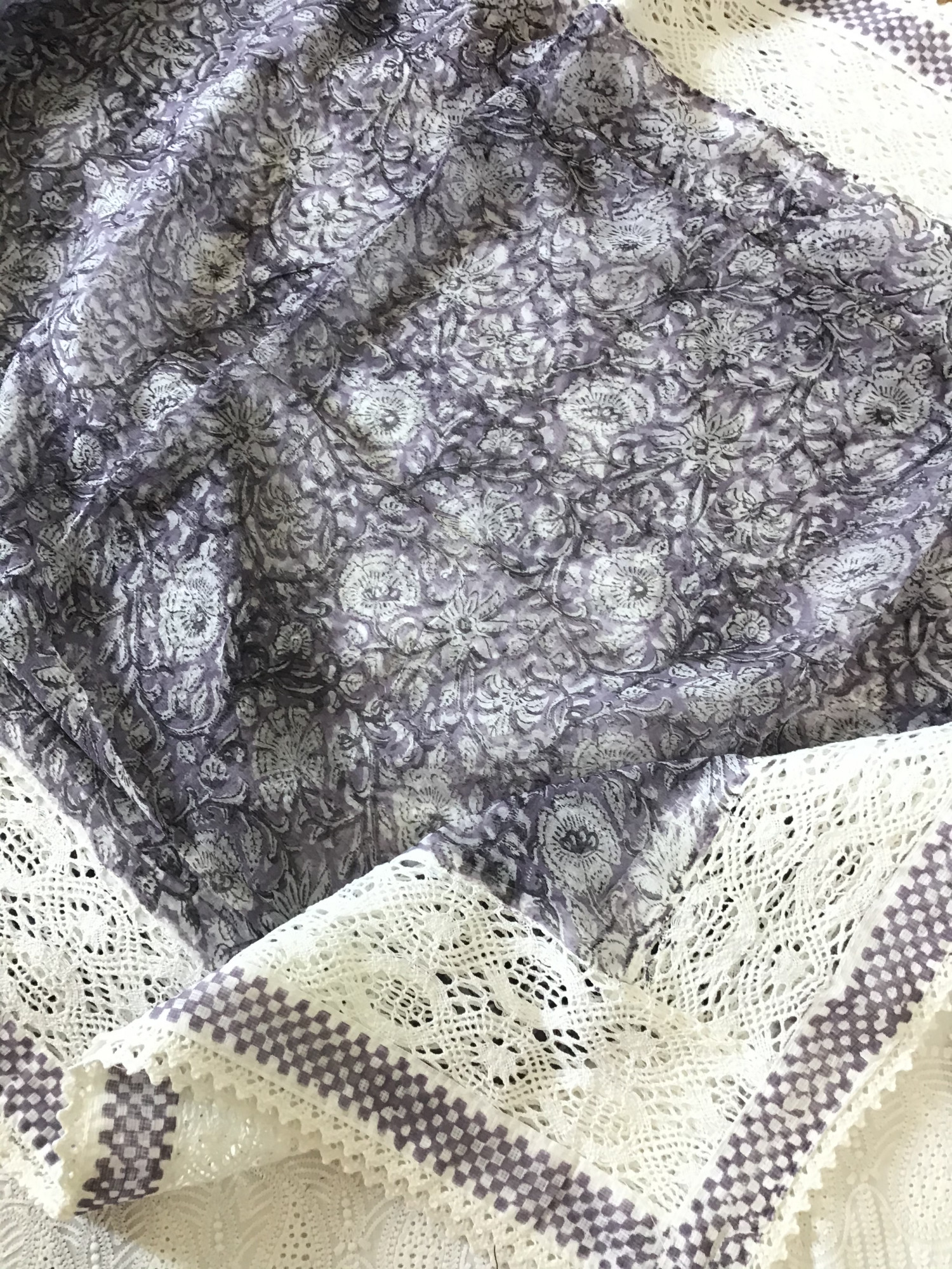 Pure Kota Cotton Printed Embroidered Suit - WhitePurple