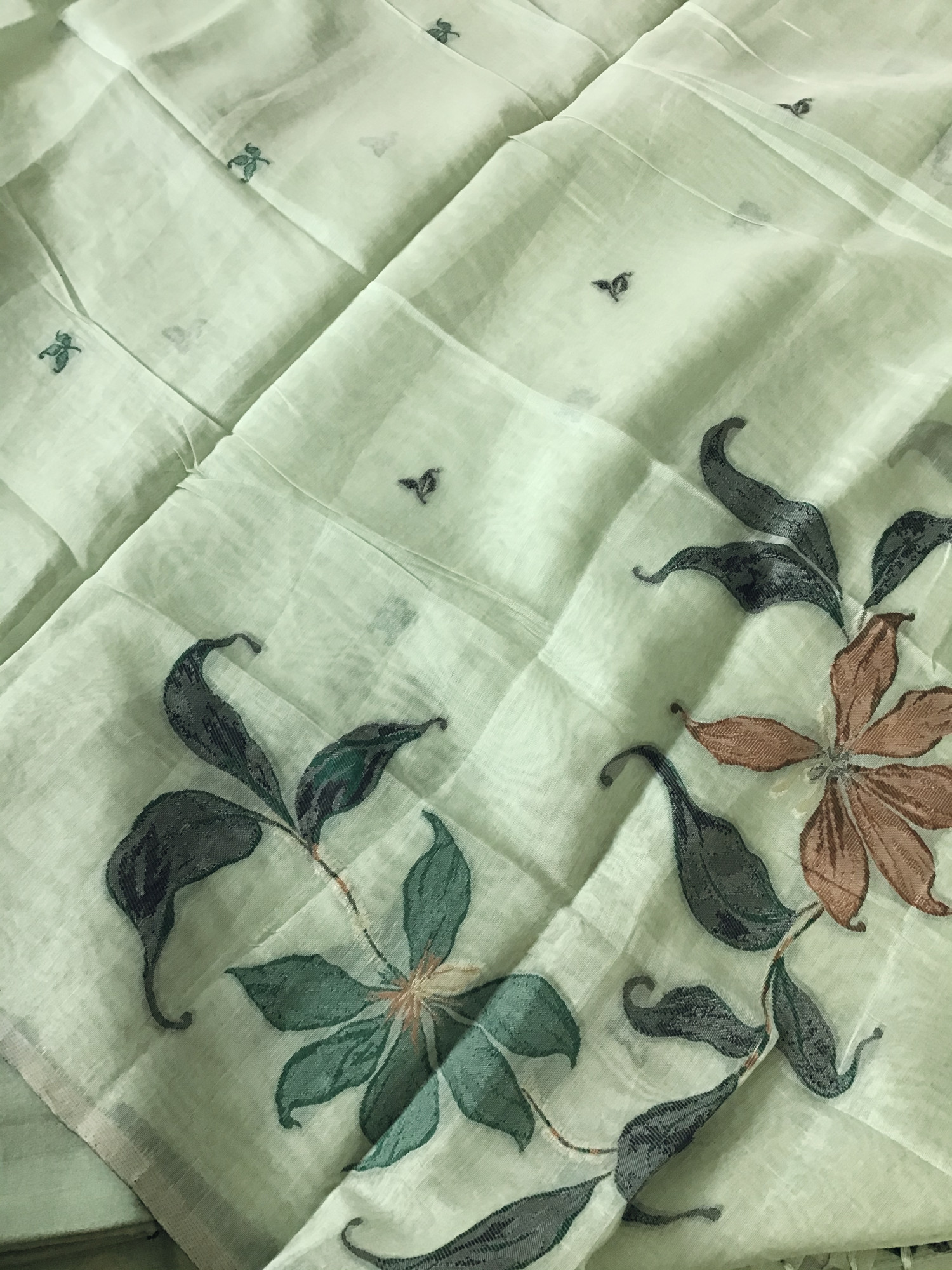 Soft Kora Chanderi Jamdani Weaved Embroidered Suit - Green