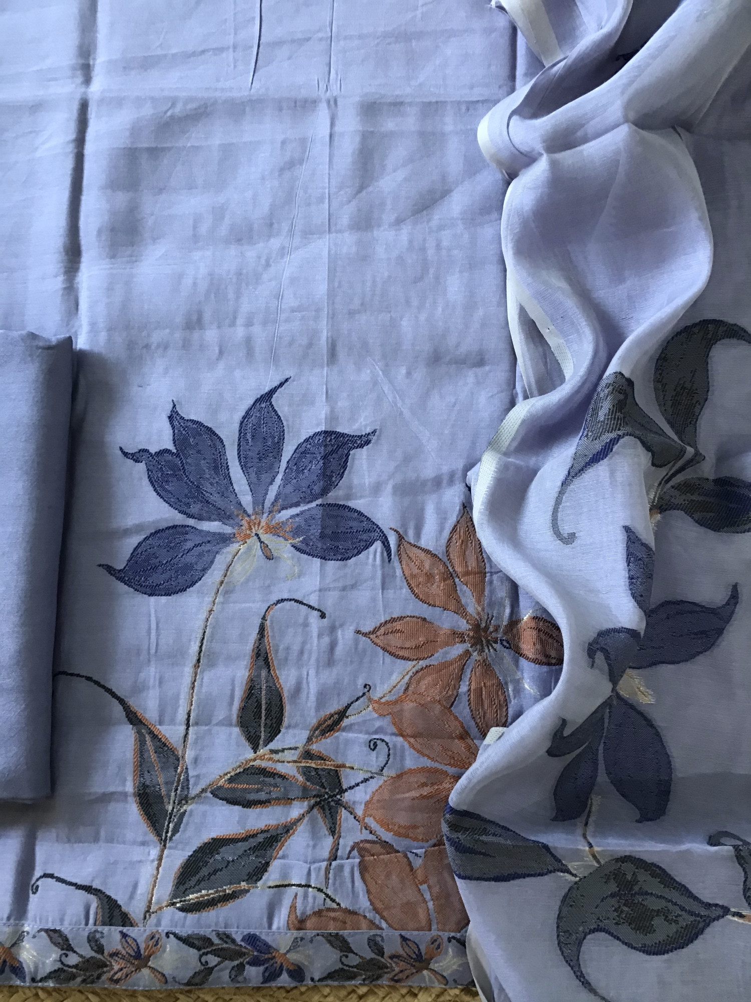 Soft Kora Chanderi Jamdani Weaved Embroidered Suit - Purple