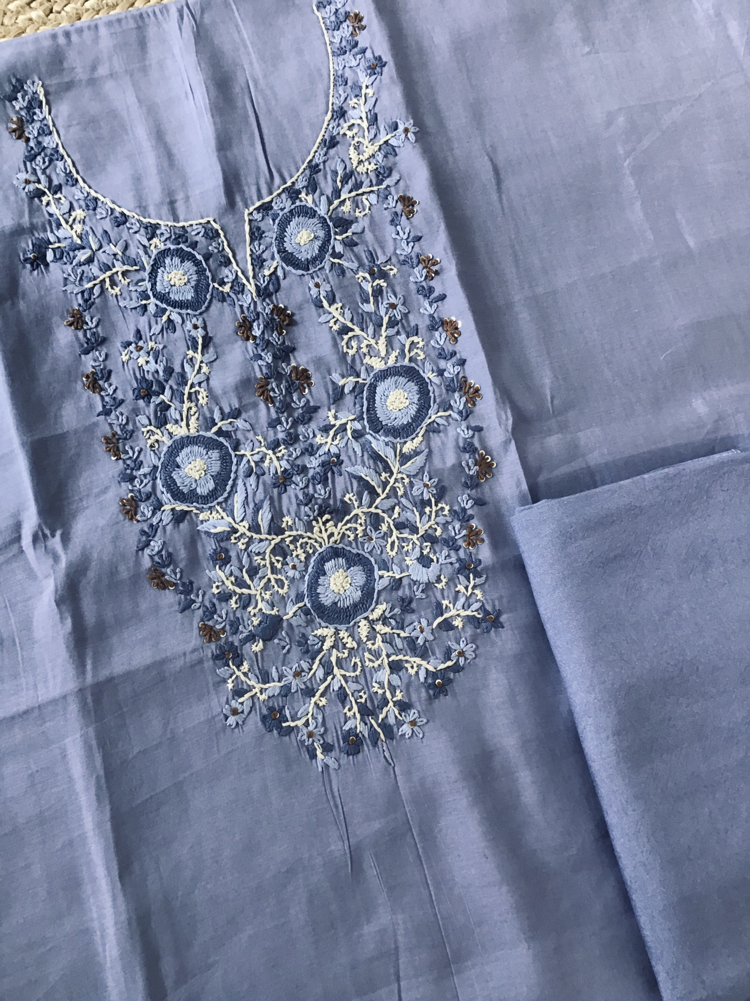 Soft Kora Chanderi Jamdani Weaved Embroidered Suit - Purple