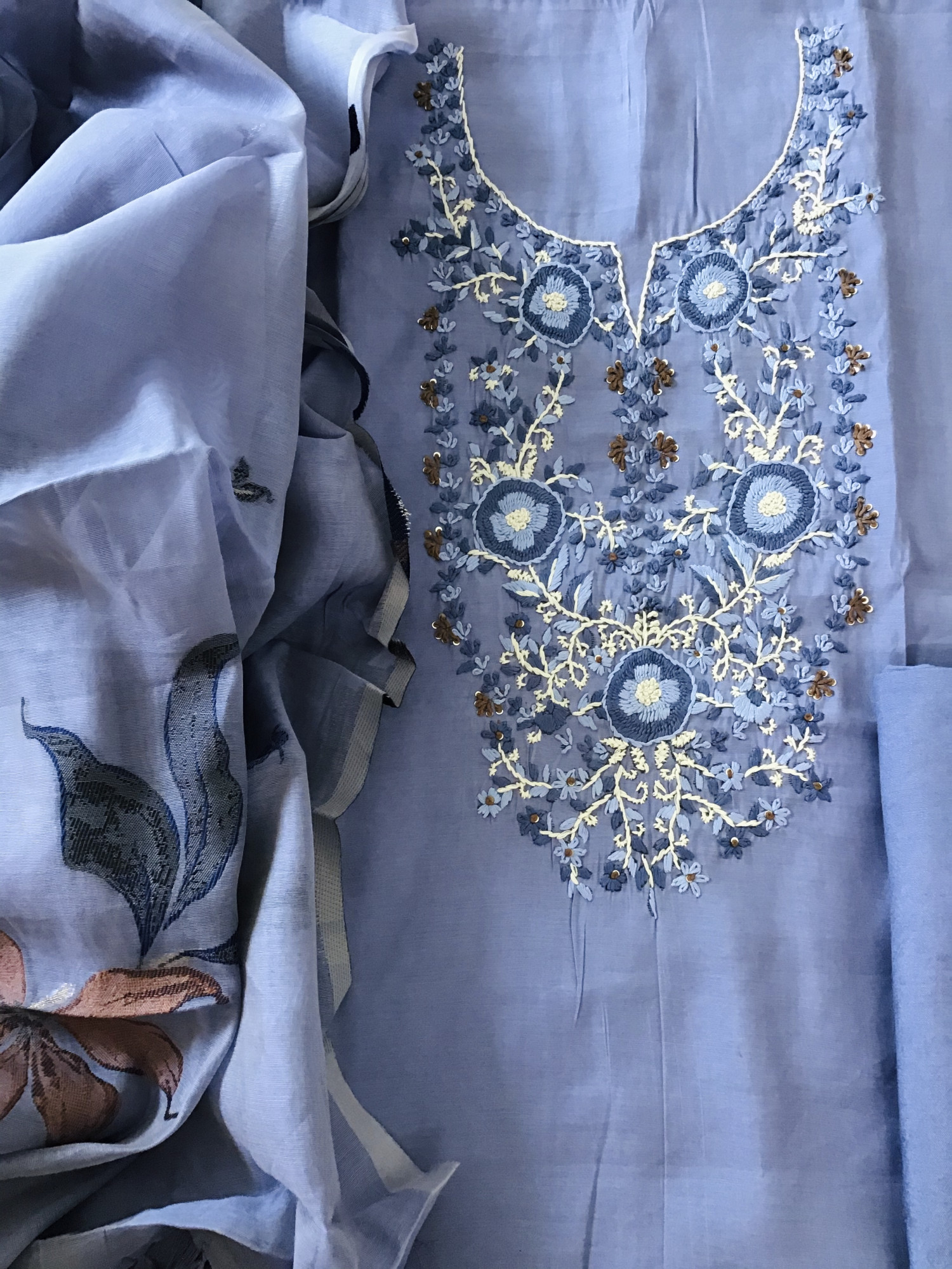 Soft Kora Chanderi Jamdani Weaved Embroidered Suit - Purple