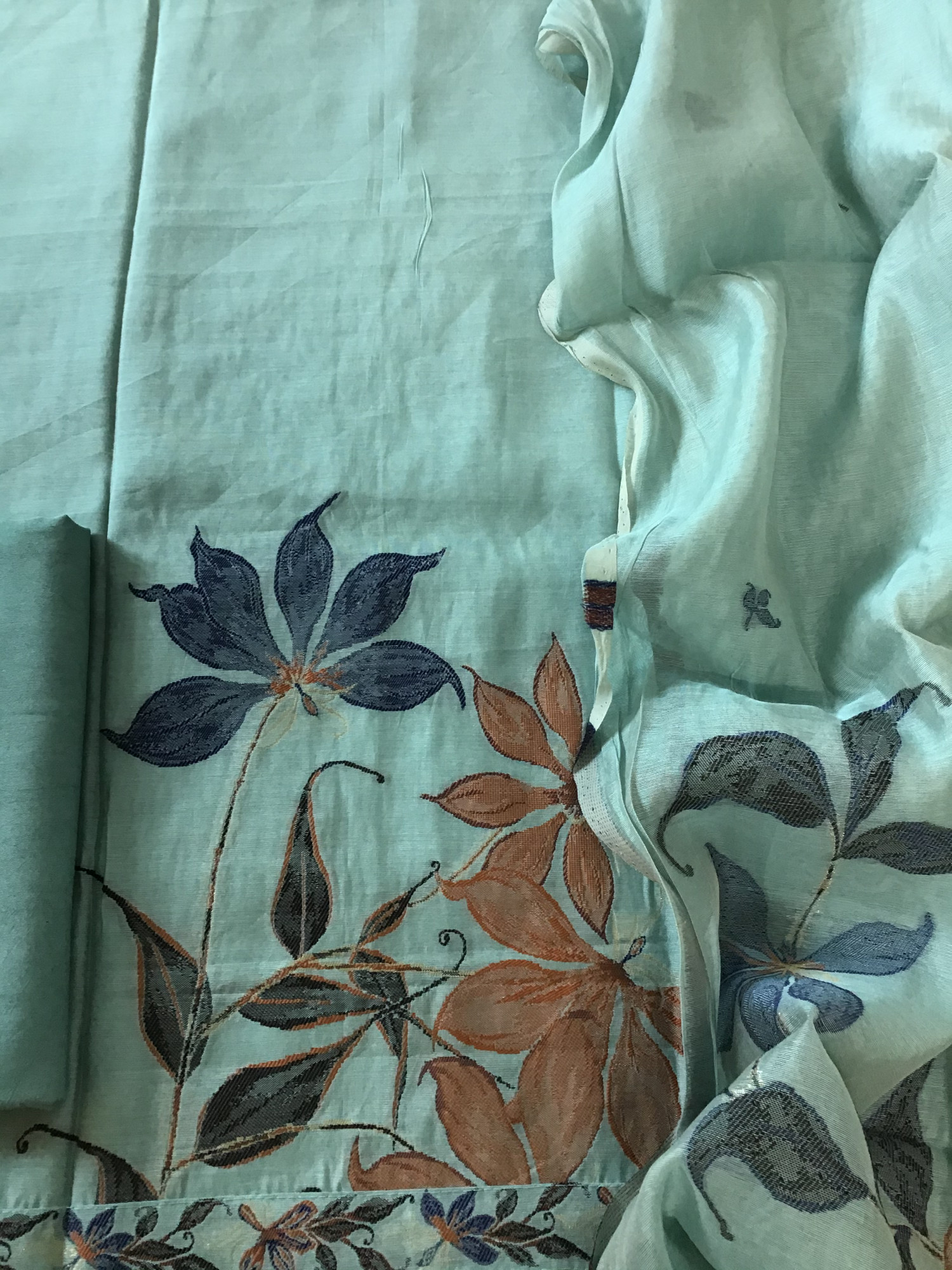 Soft Kora Chanderi Jamdani Weaved Embroidered Suit - Sea Green