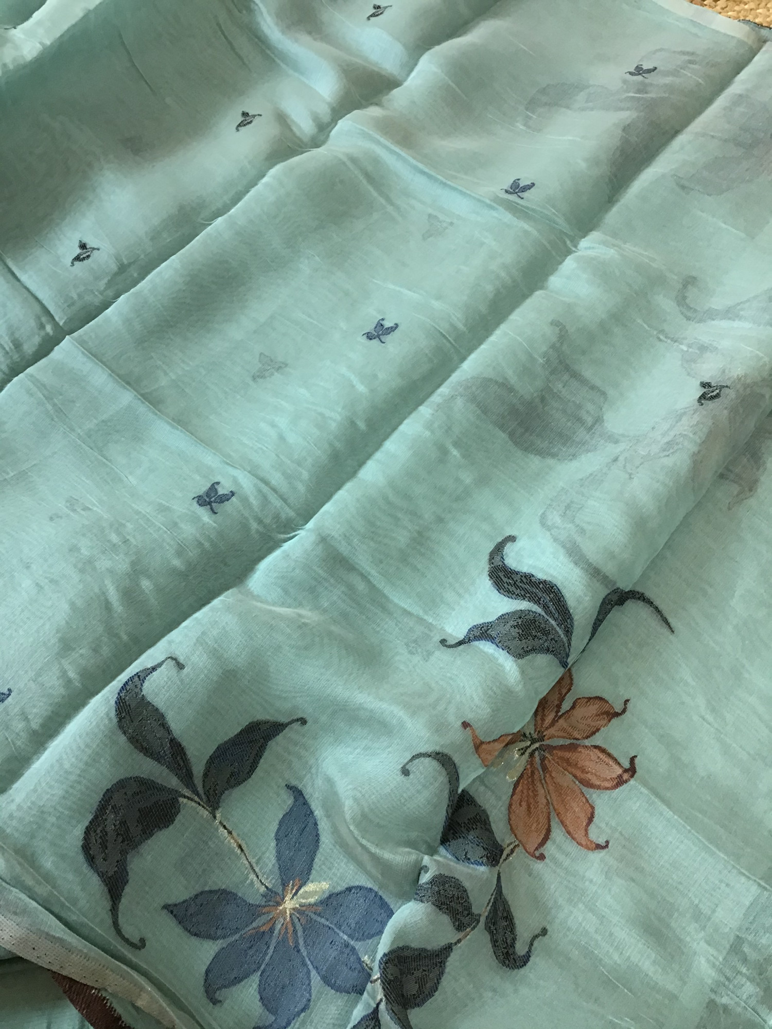 Soft Kora Chanderi Jamdani Weaved Embroidered Suit - Sea Green