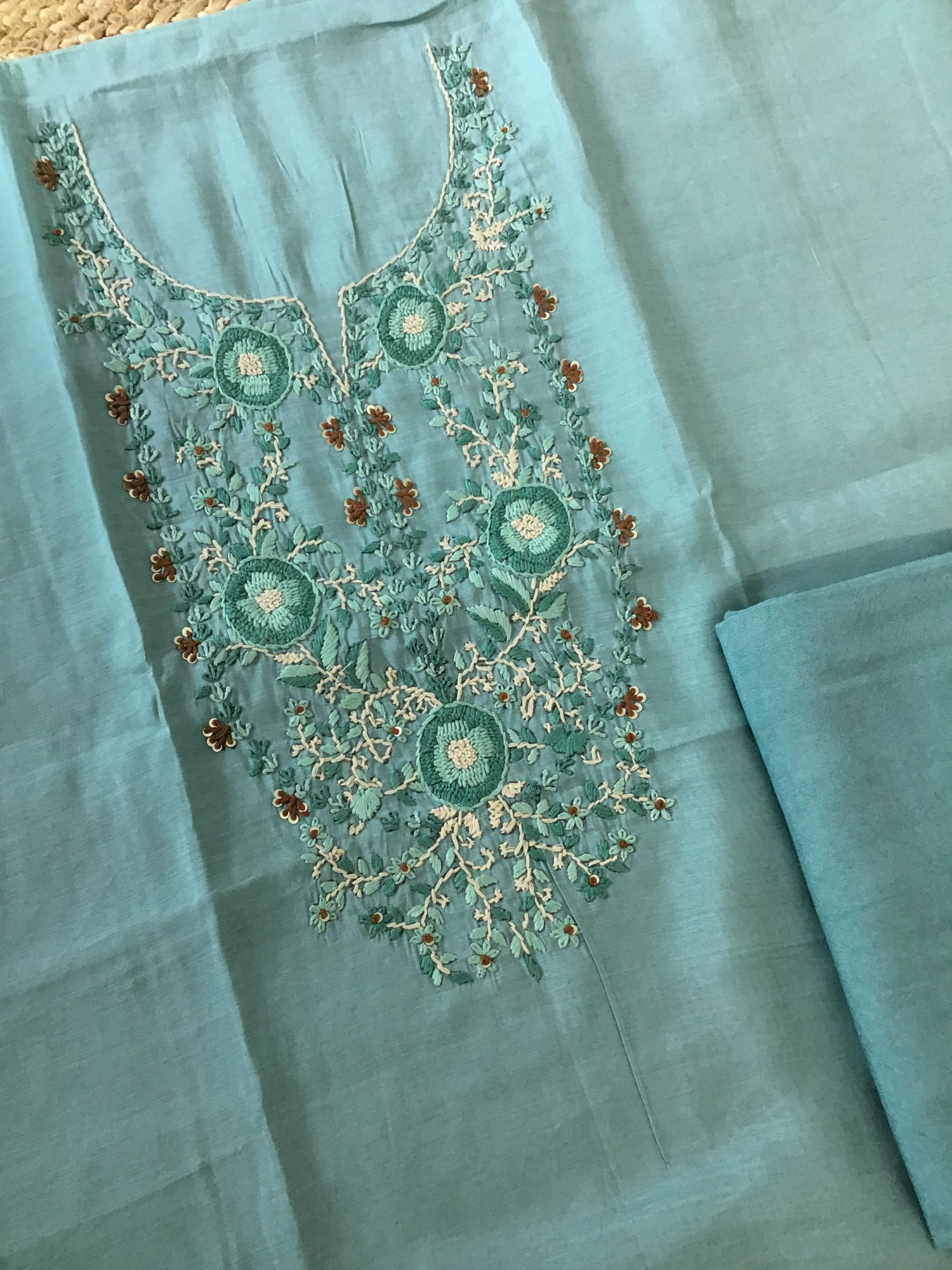 Soft Kora Chanderi Jamdani Weaved Embroidered Suit - Sea Green