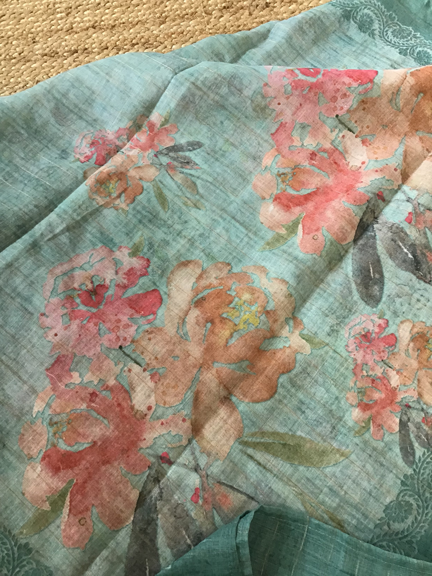 Soft Tissue Slub Cotton Printed Embroidered Suit - Blue