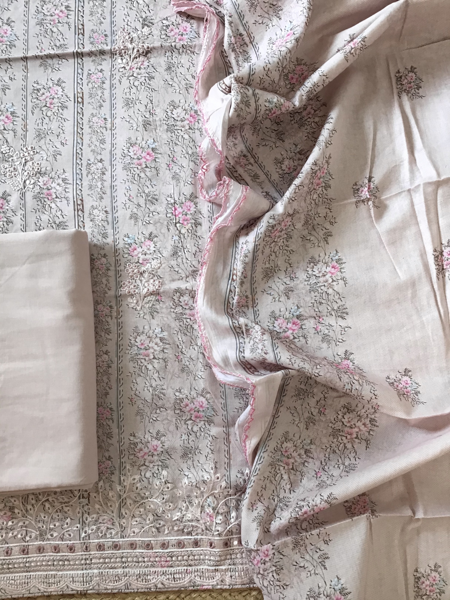 Pure Jaam Cotton Printed Embroidered Suit - Pink