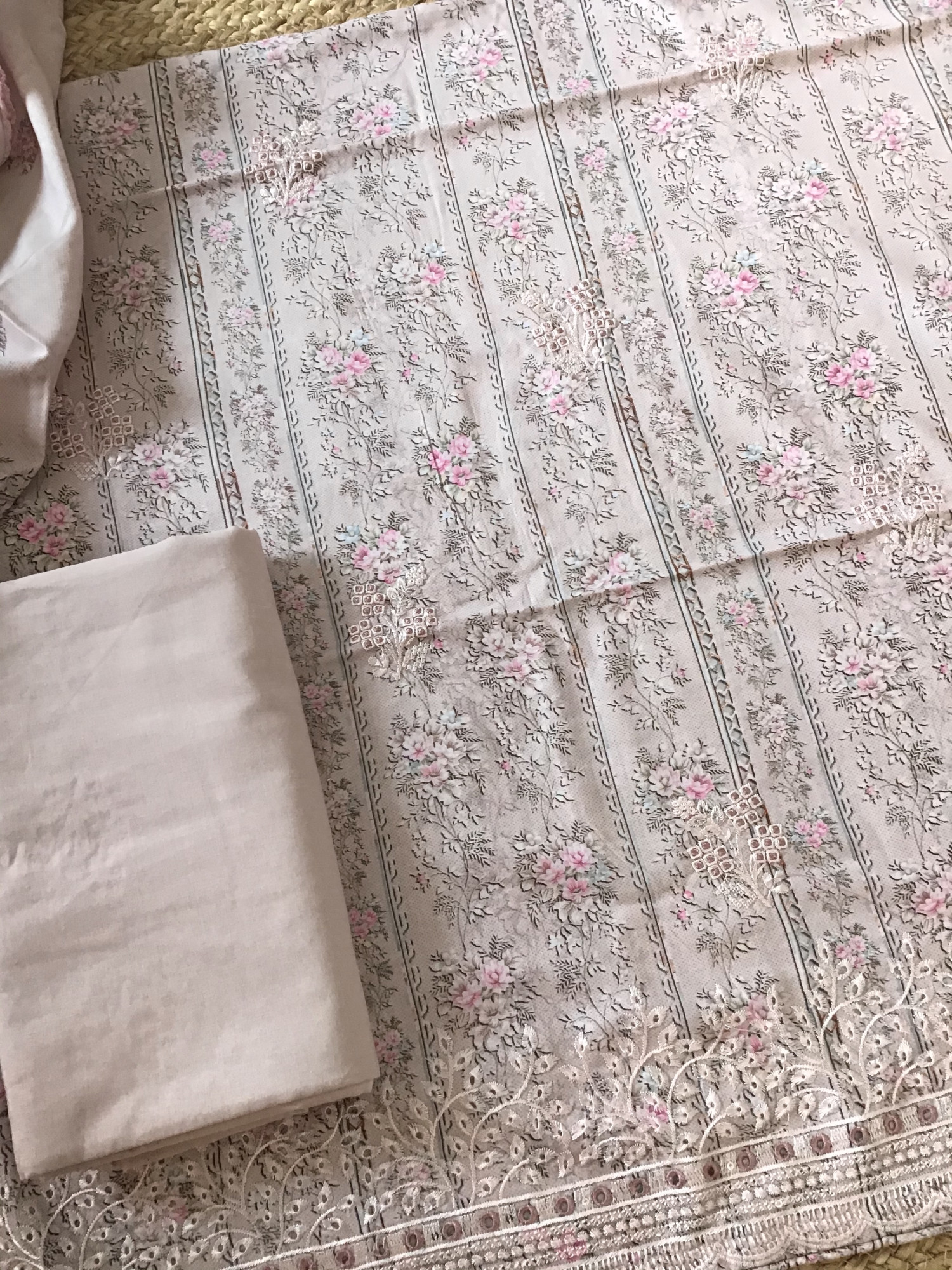 Pure Jaam Cotton Printed Embroidered Suit - Pink