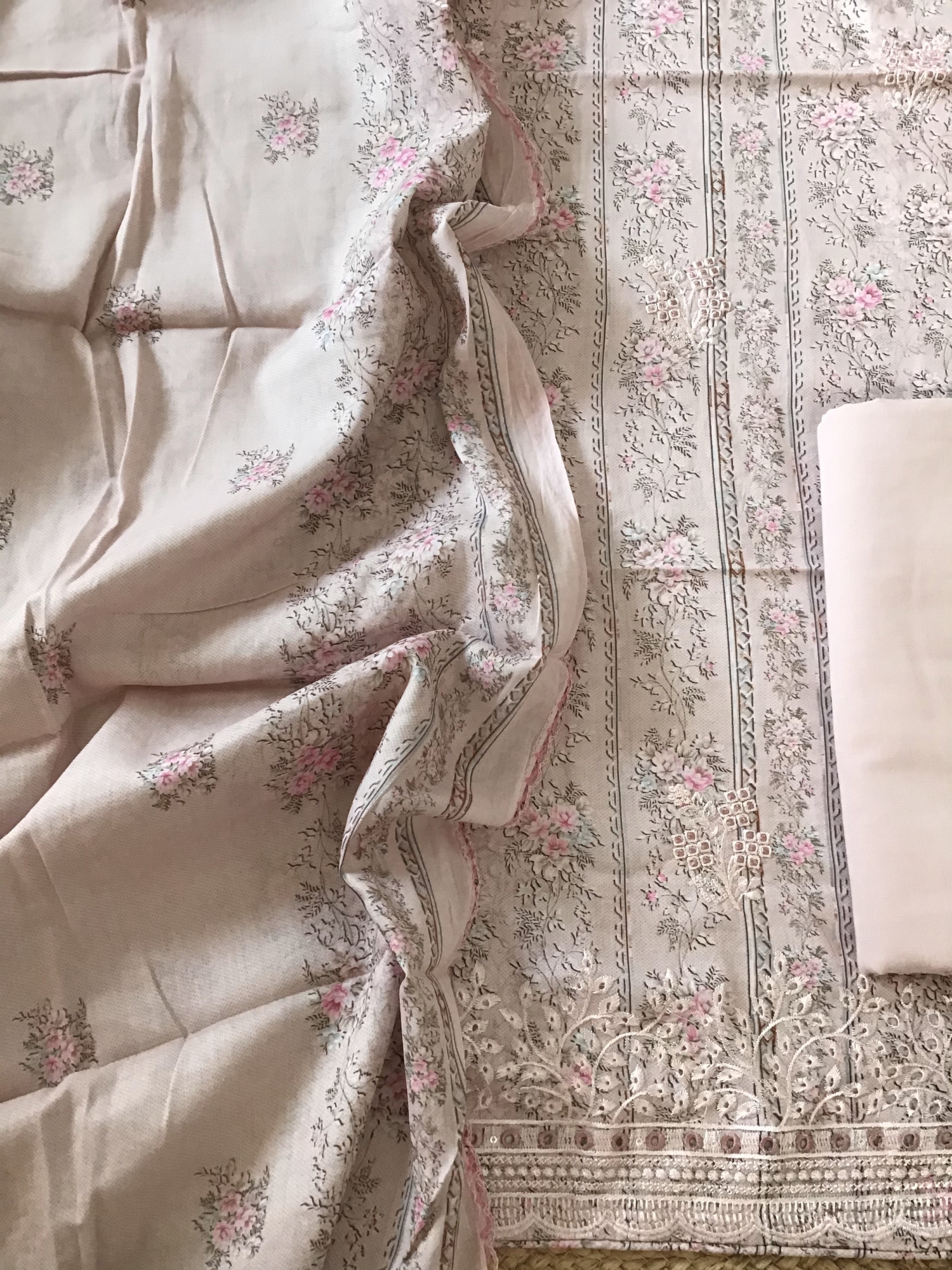 Pure Jaam Cotton Printed Embroidered Suit - Pink