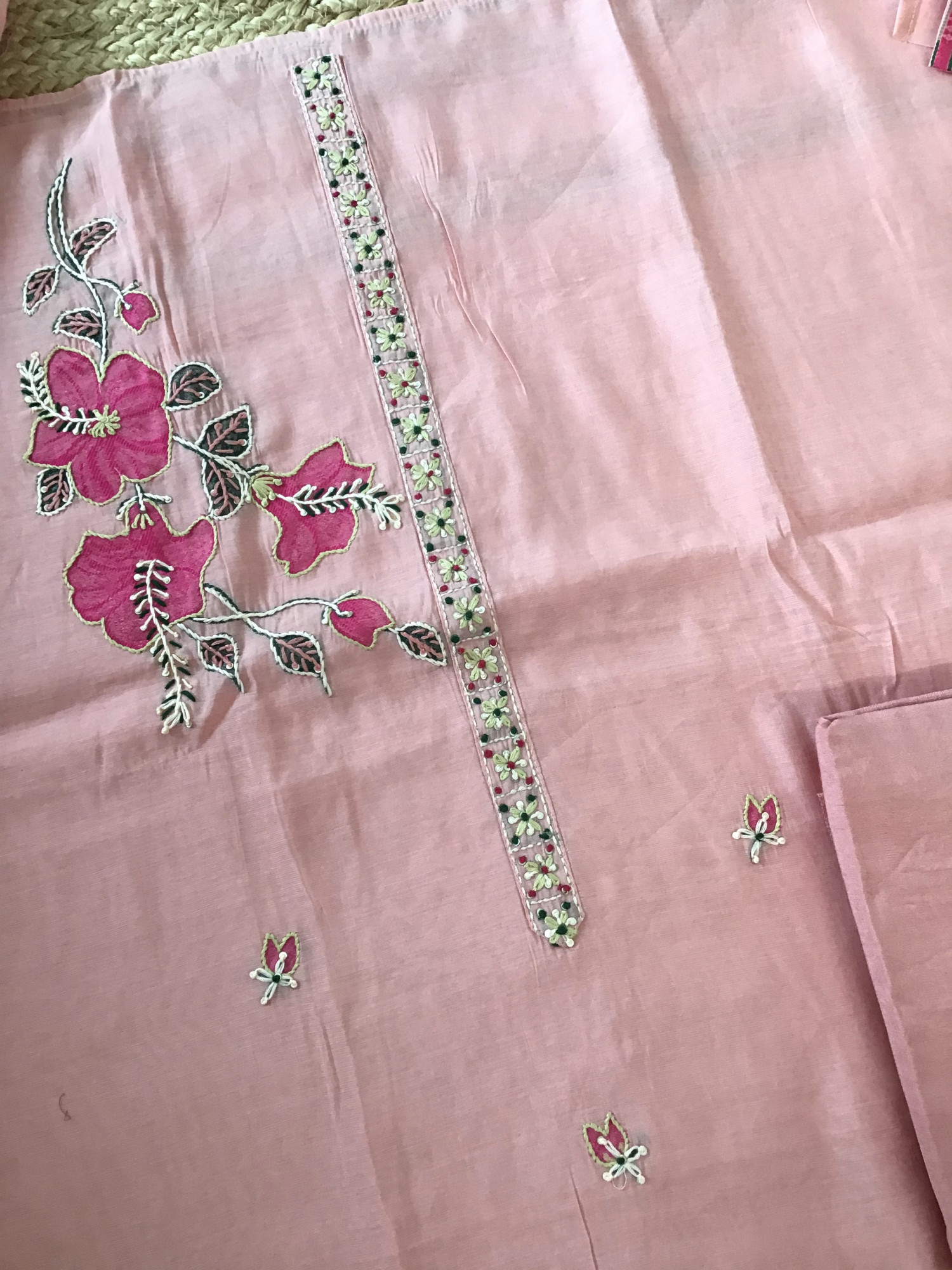 Soft Kora Chanderi Jamdani Weaved Embroidered Suit - Pink