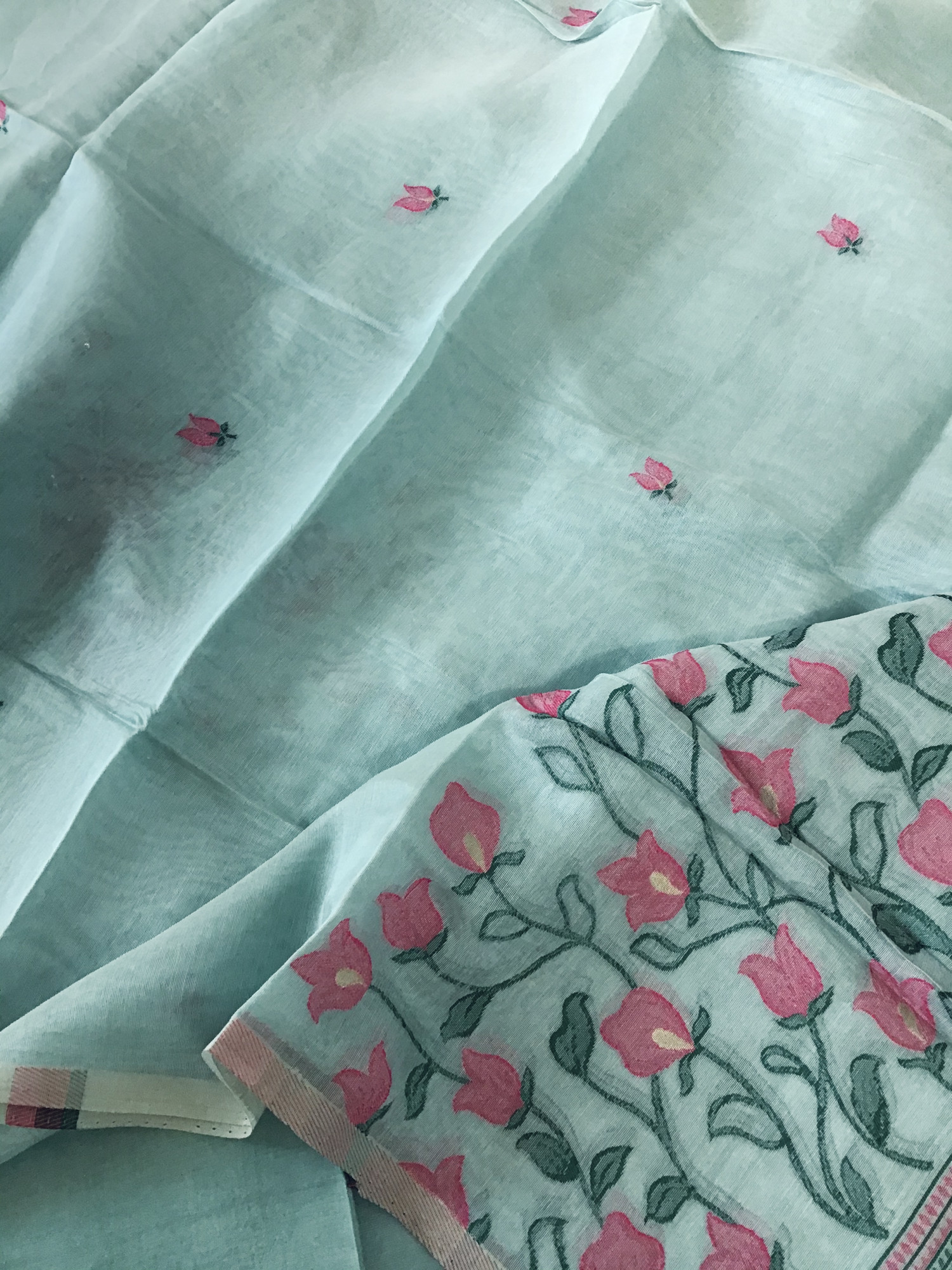 Soft Kora Chanderi Jamdani Weaved Embroidered Suit - Sea Green