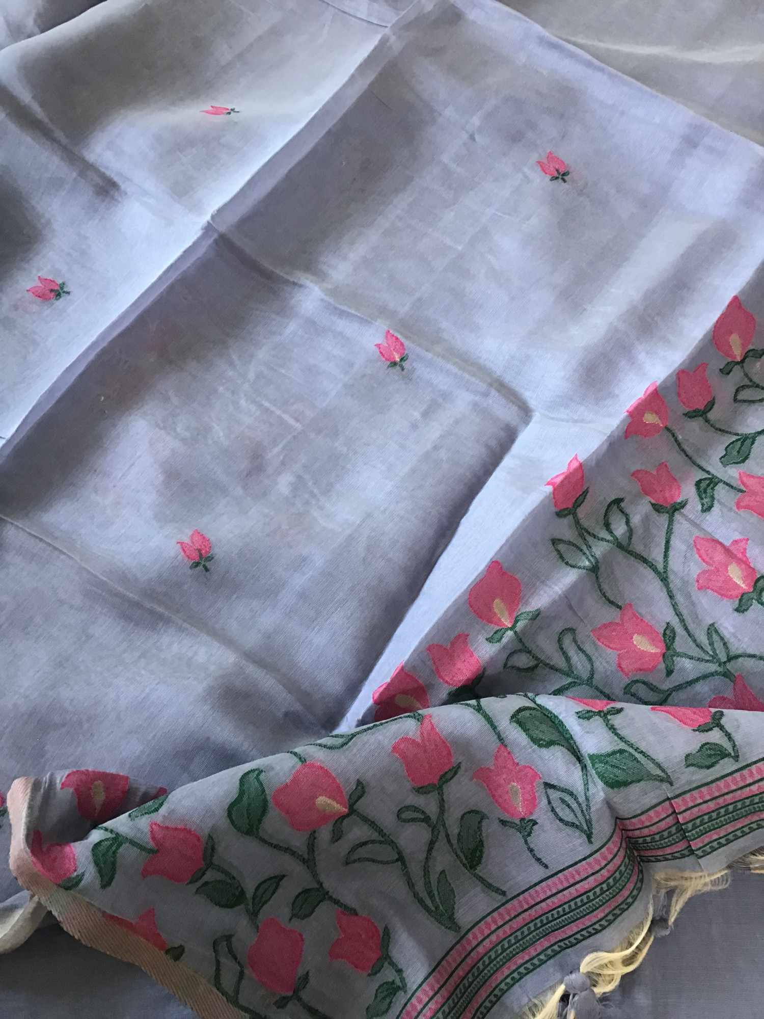 Soft Kora Chanderi Jamdani Weaved Embroidered Suit - Purple