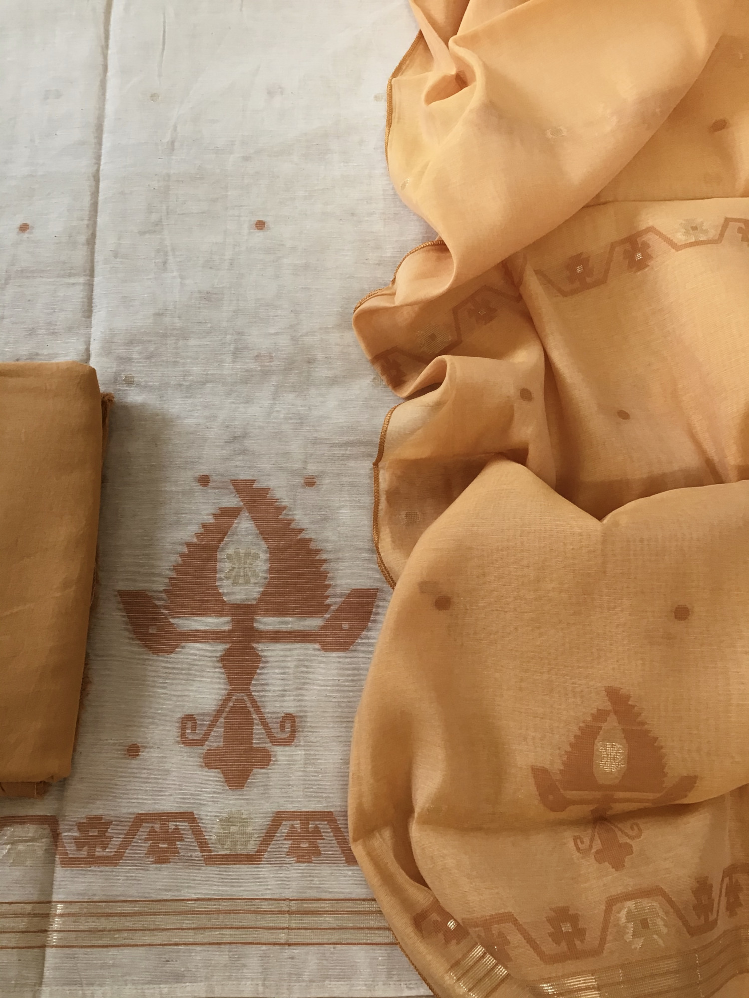 Soft Slub Chanderi Jamdani Weaved Embroidered Suit - Yellow