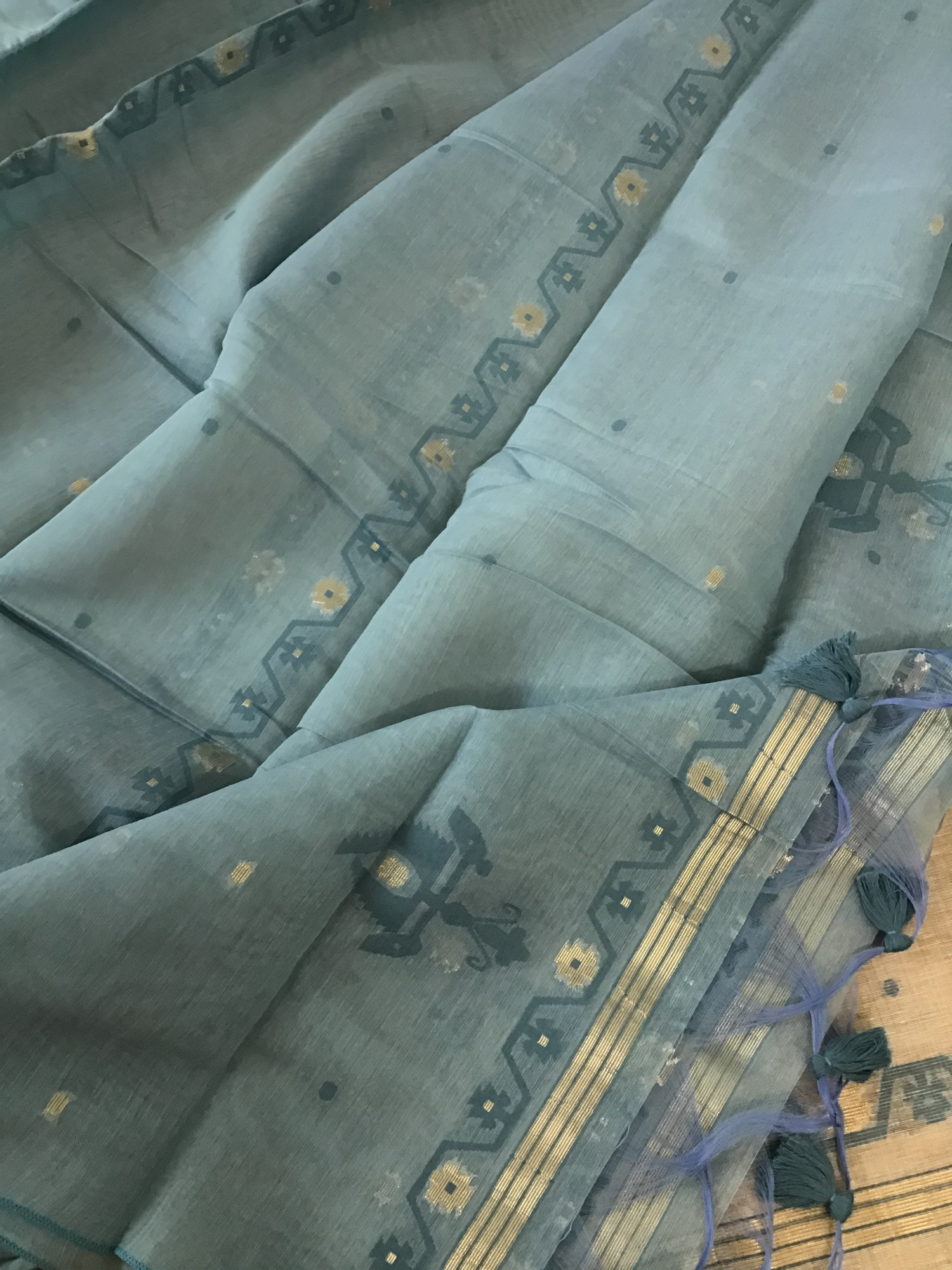 Soft Slub Chanderi Jamdani Weaved Embroidered Suit - Blue