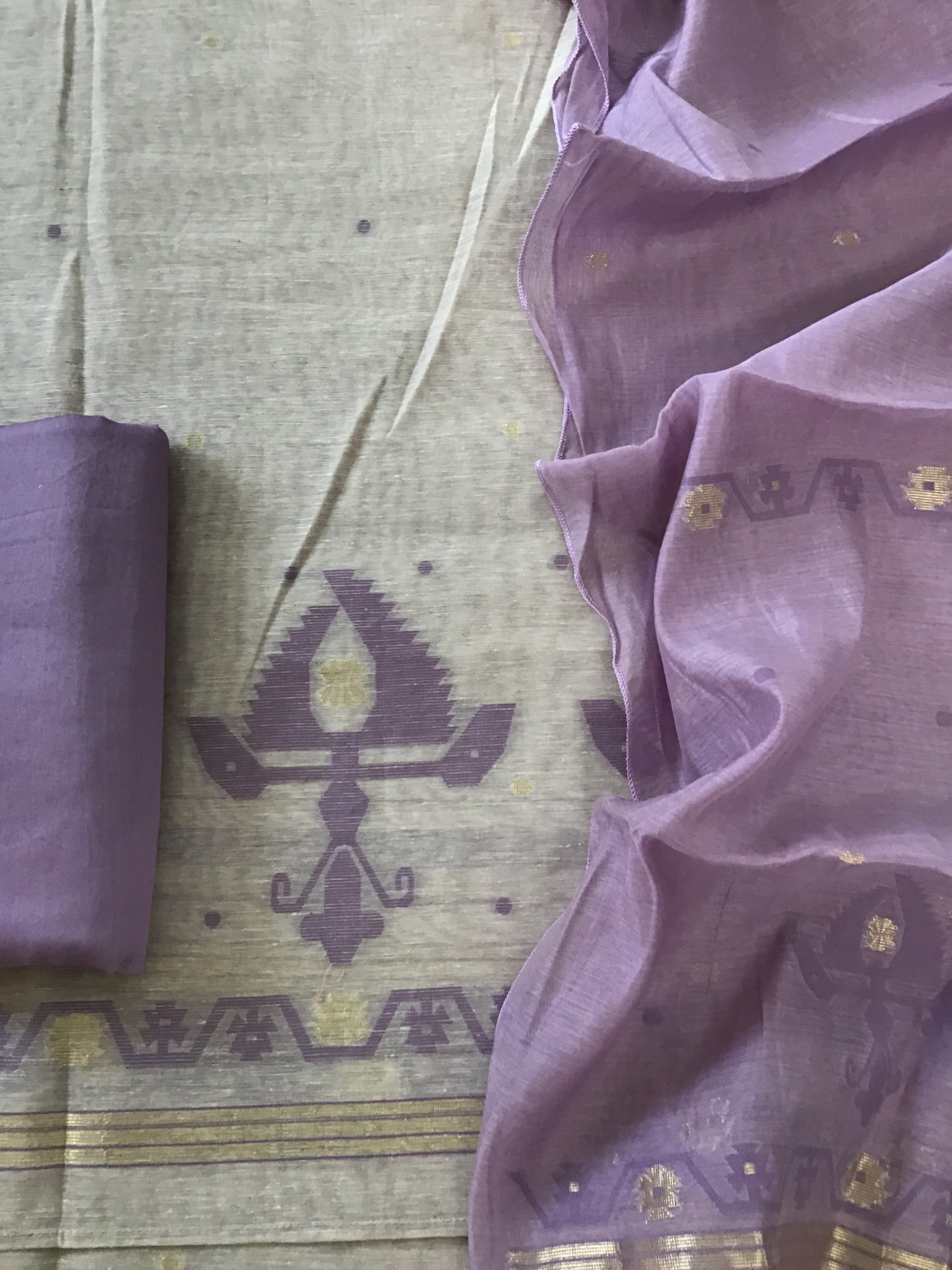 Soft Slub Chanderi Jamdani Weaved Embroidered Suit - Purple