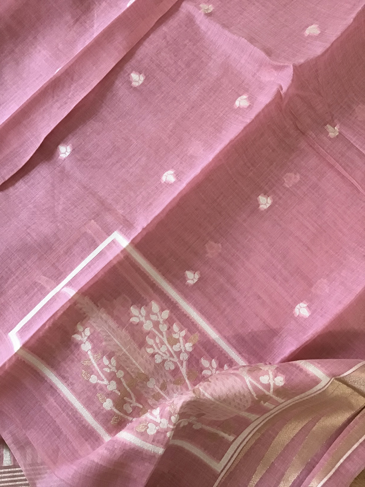 Soft Slub Chanderi Jamdani Weaved Embroidered Suit - Pink