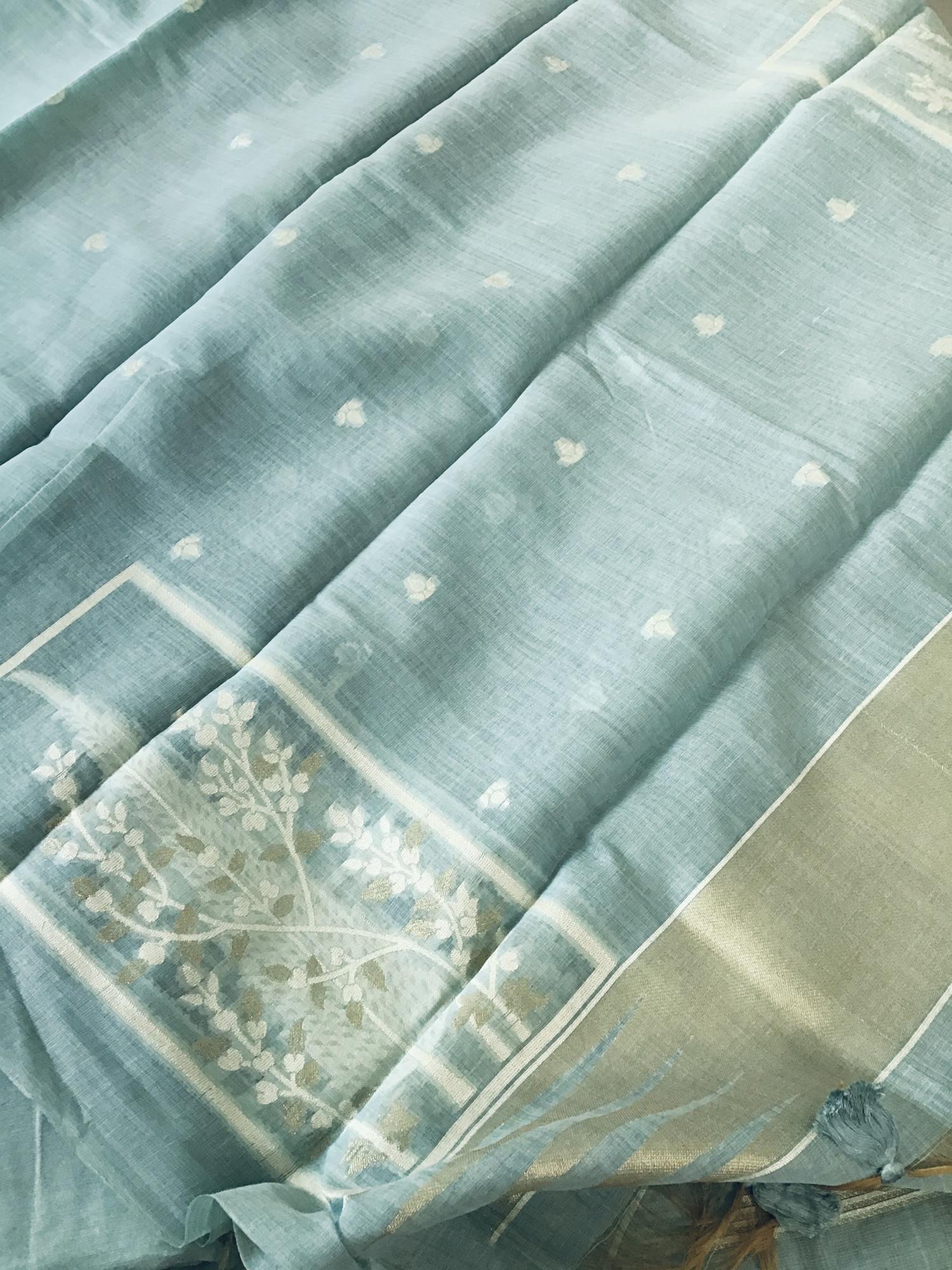 Soft Slub Chanderi Jamdani Weaved Embroidered Suit - Blue