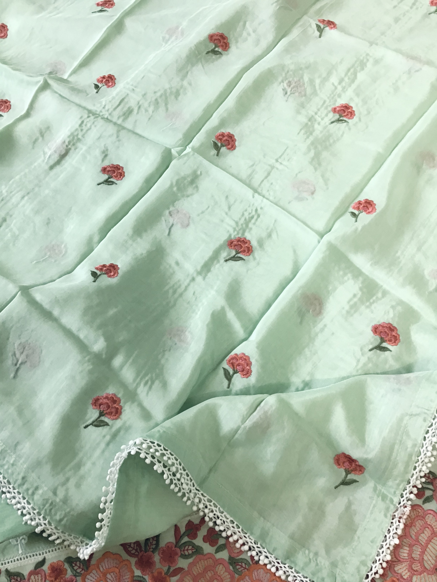 Pure Muslin Embroidered Suit - Green
