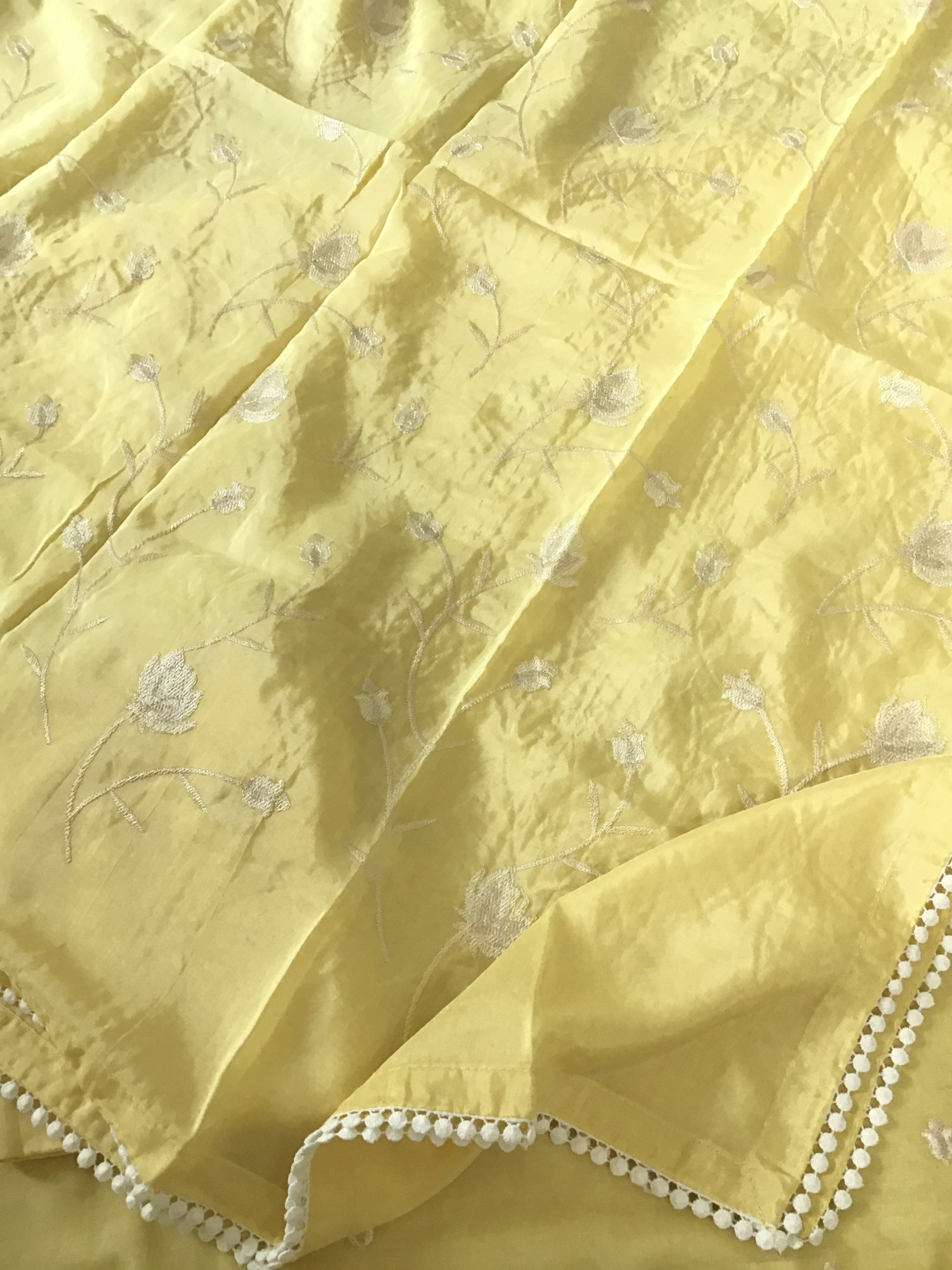 Pure Muslin Embroidered Suit - Yellow