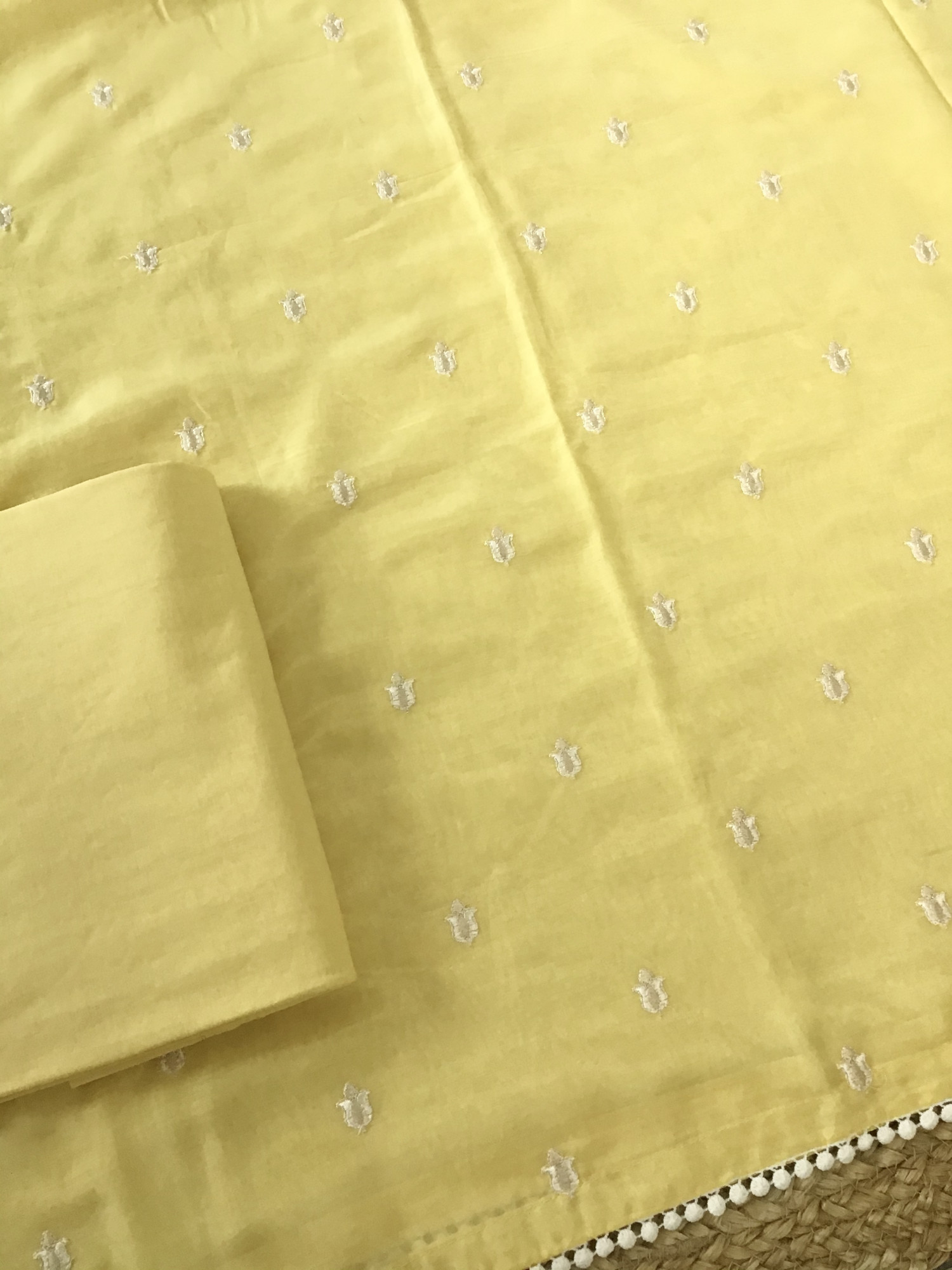 Pure Muslin Embroidered Suit - Yellow