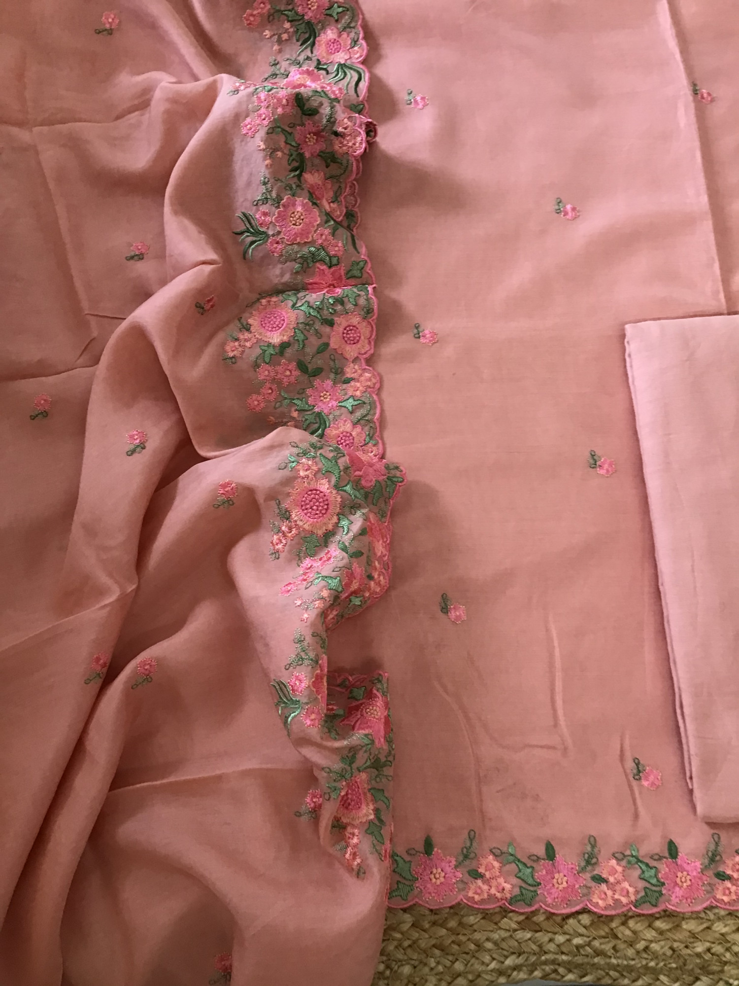 Soft Chanderi Embroidered Suit - Peach
