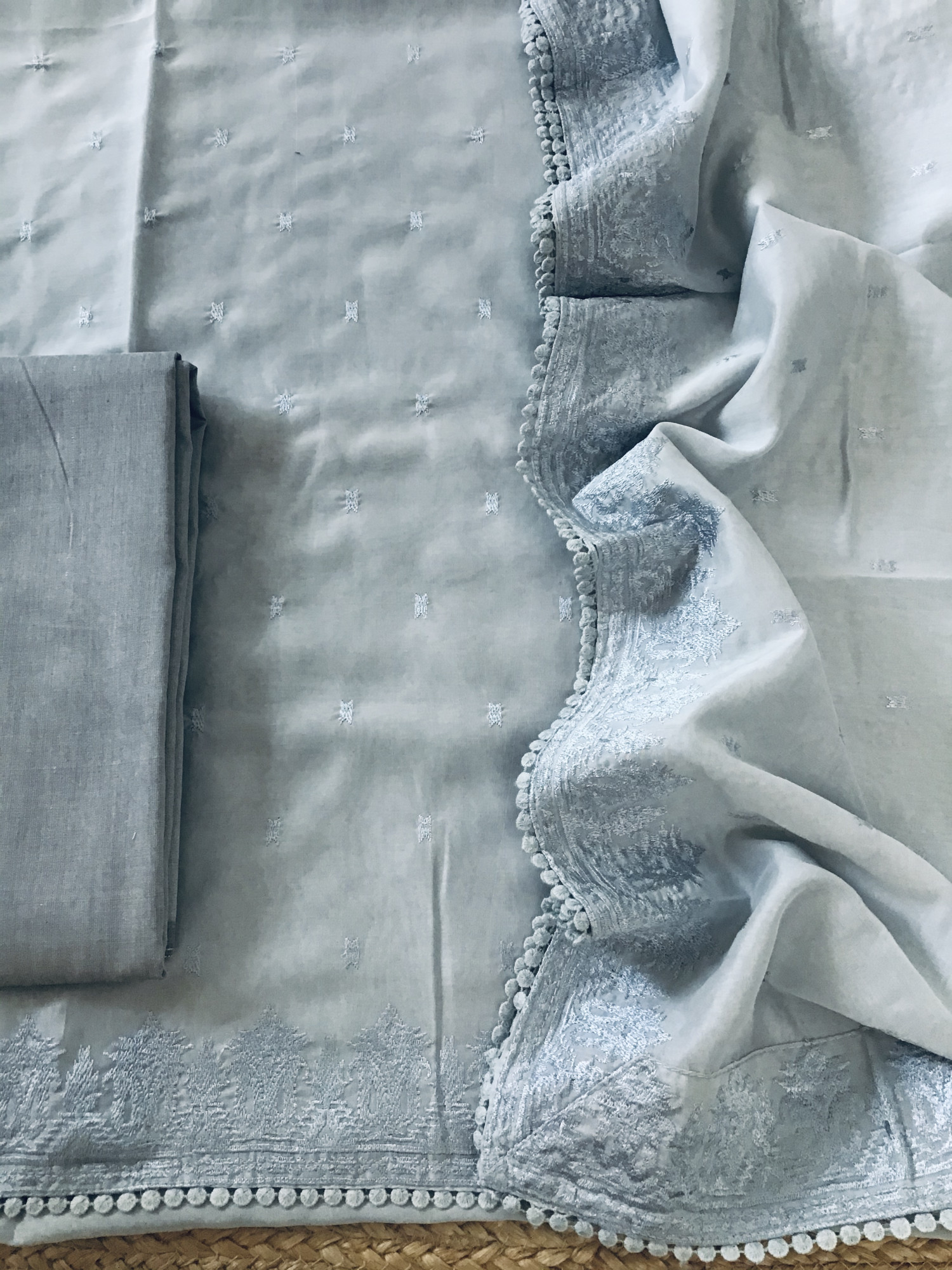 Soft Chanderi Embroidered Suit - Grey
