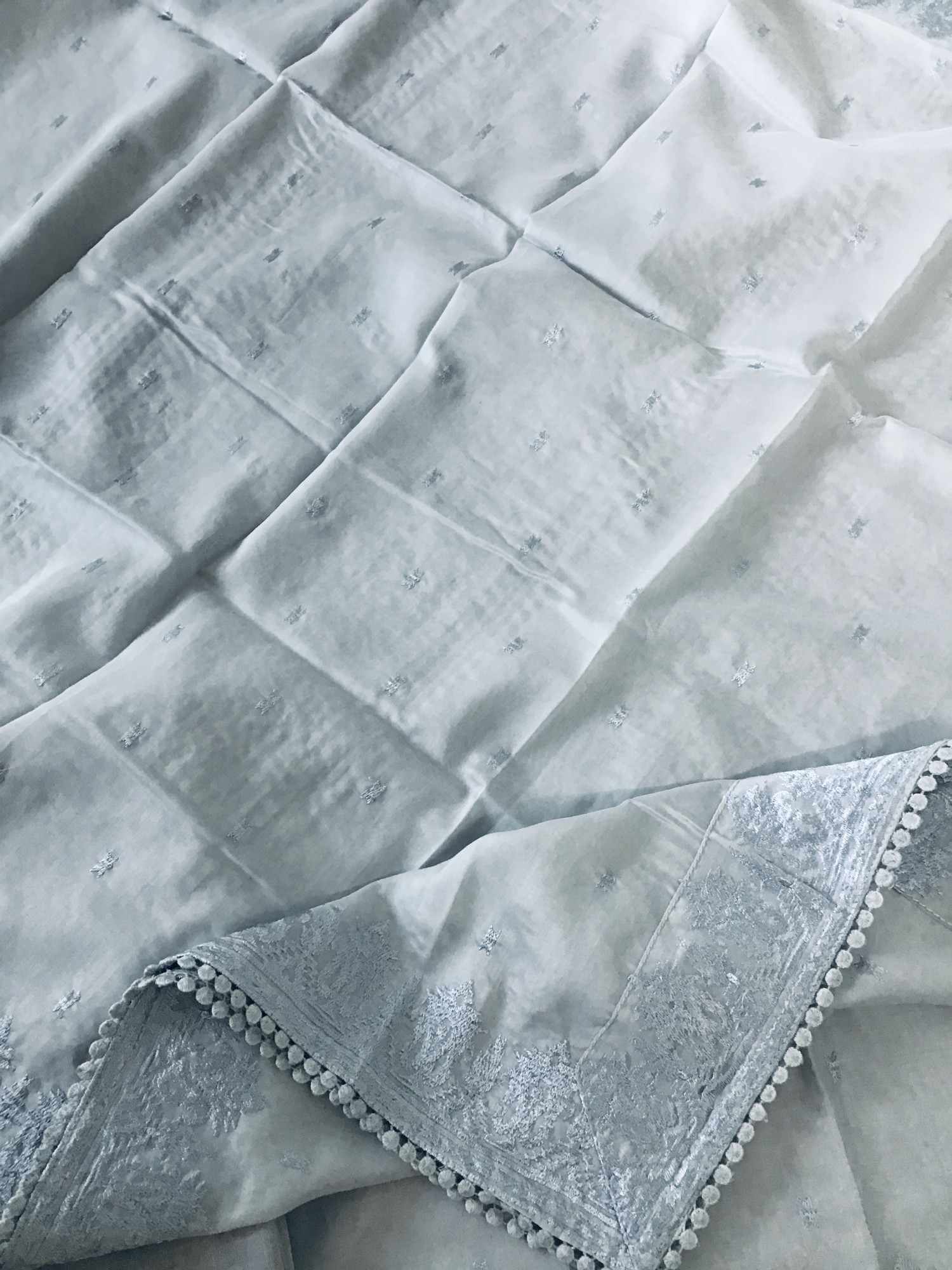 Soft Chanderi Embroidered Suit - Grey