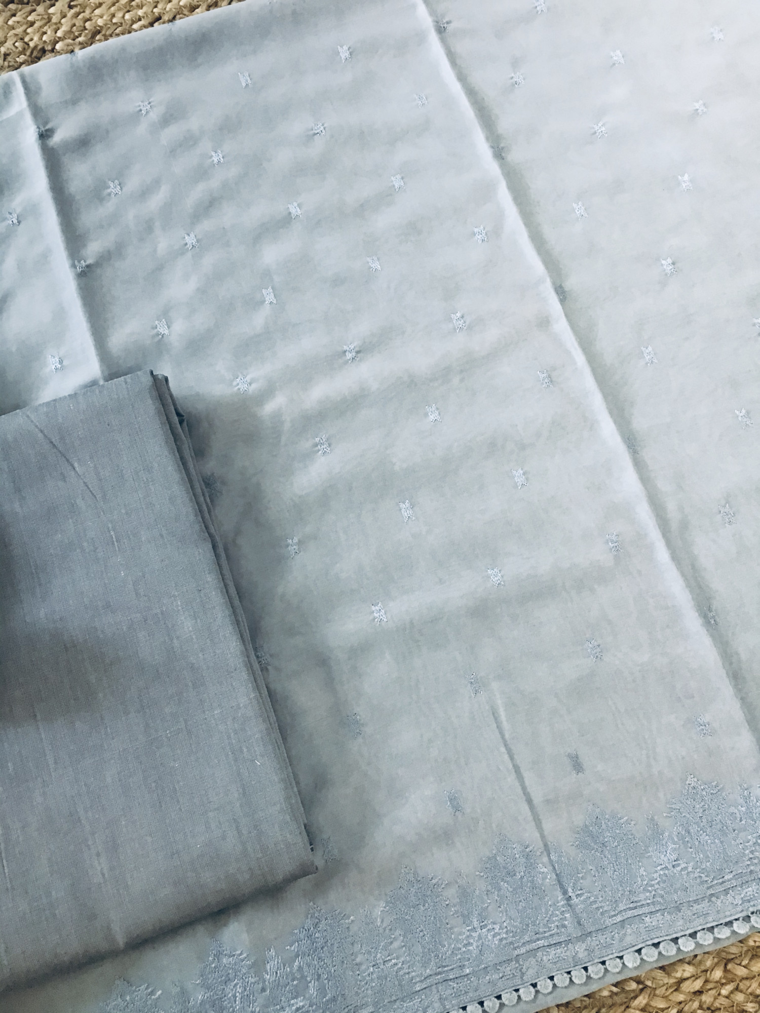 Soft Chanderi Embroidered Suit - Grey