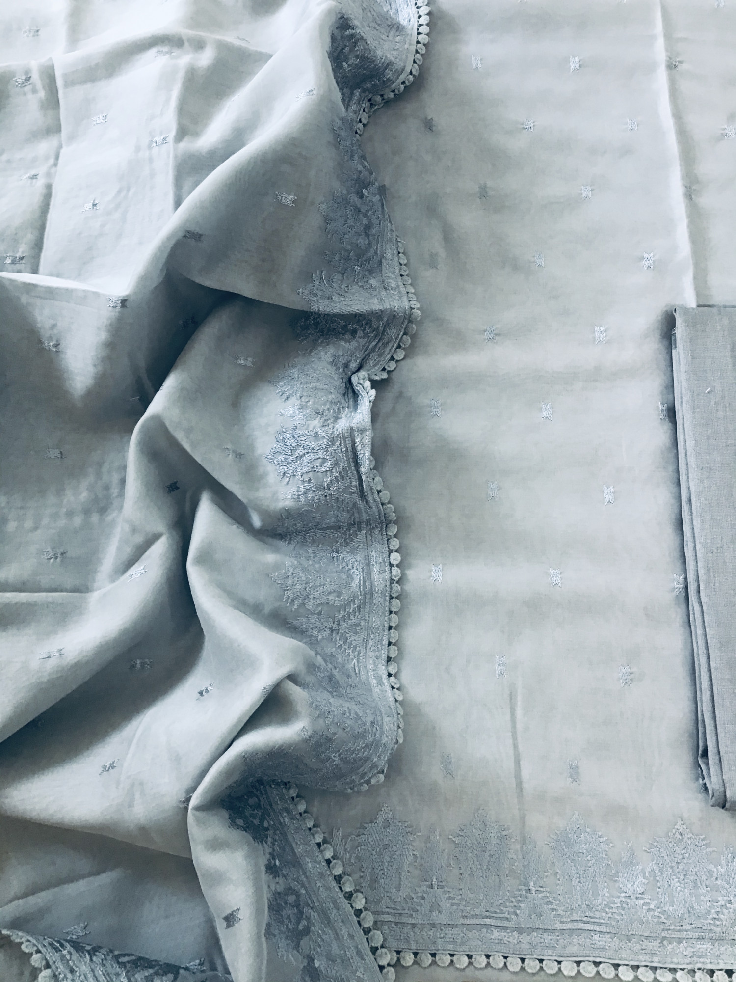 Soft Chanderi Embroidered Suit - Grey