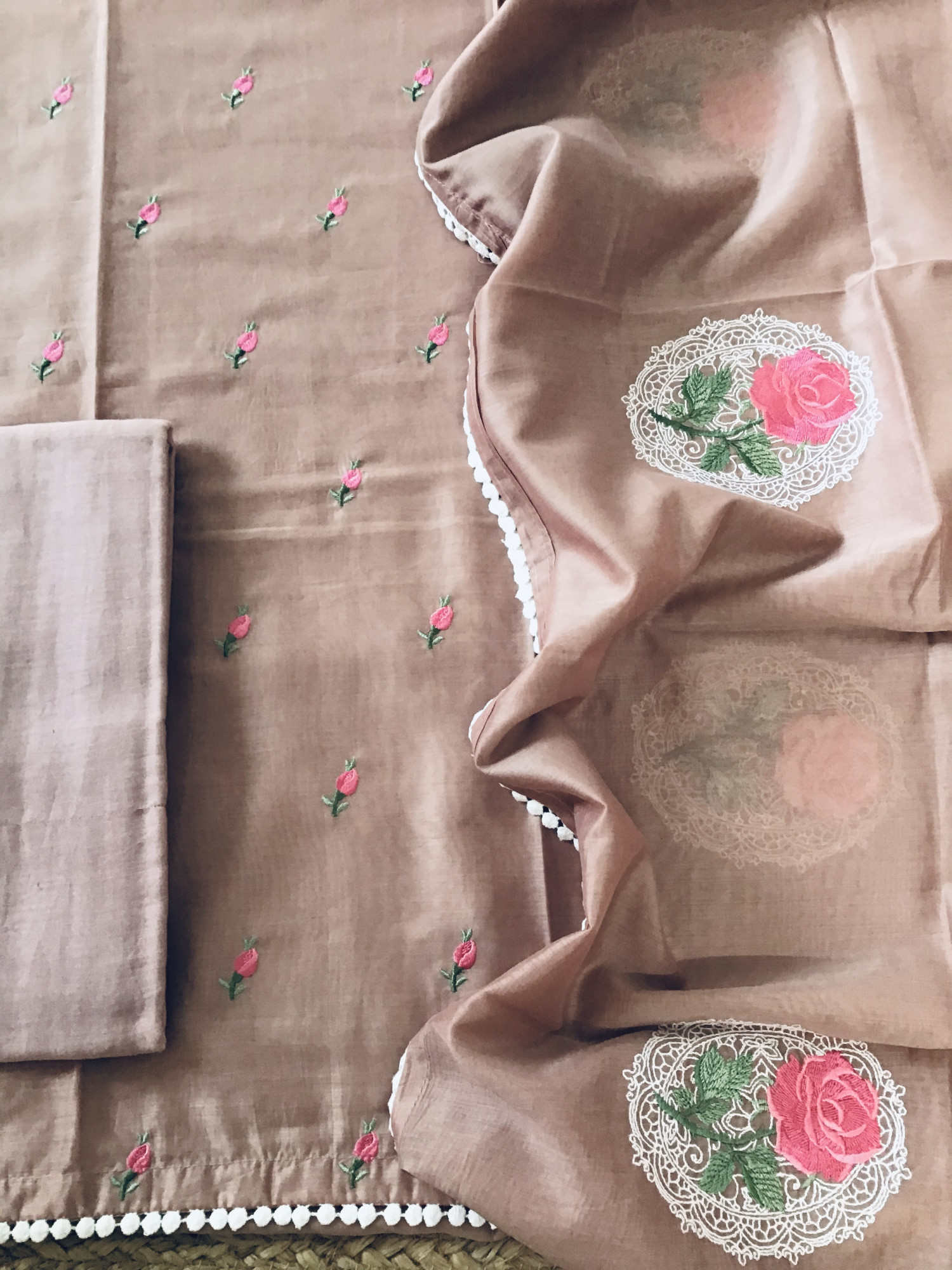Soft Chanderi Embroidered Suit - Onion Pink