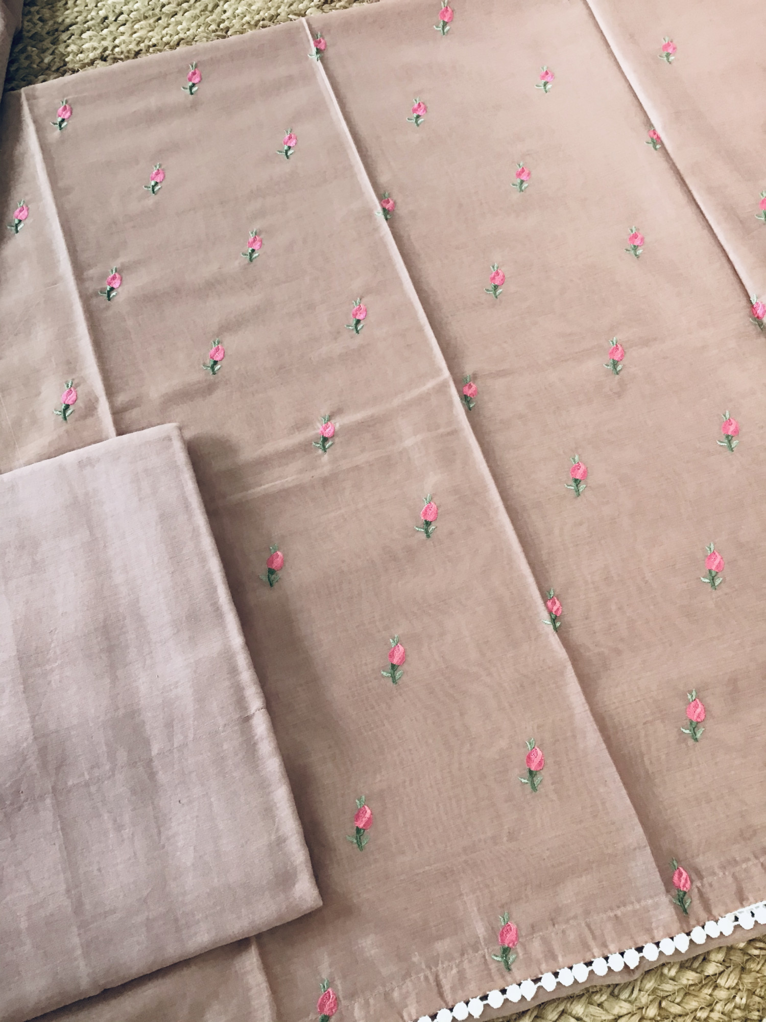 Soft Chanderi Embroidered Suit - Onion Pink