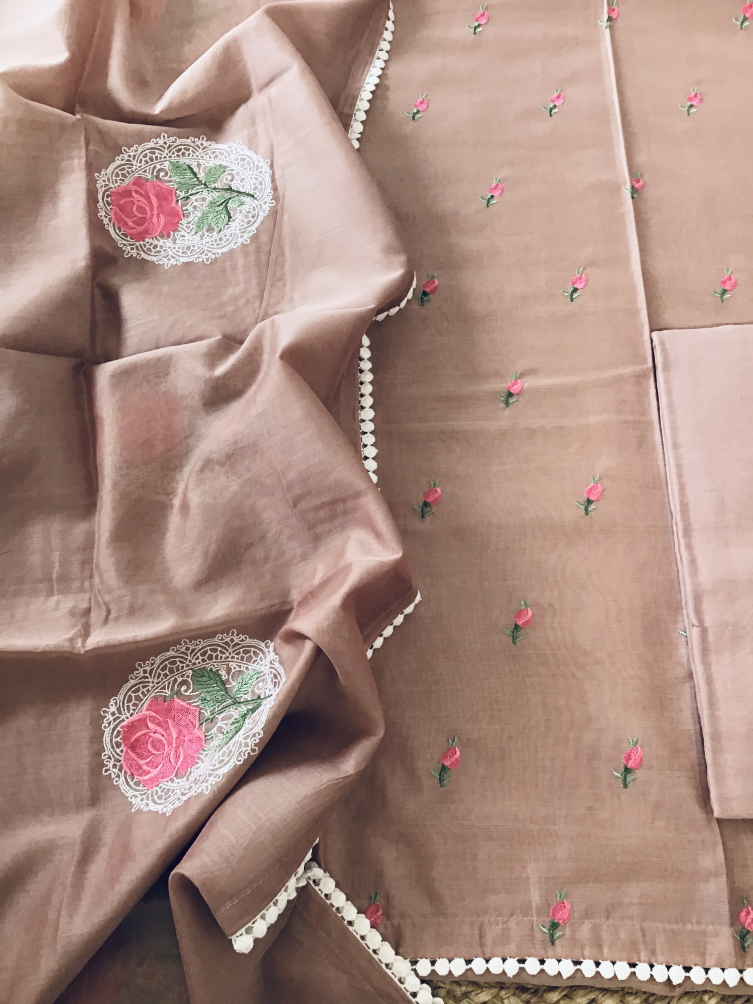 Soft Chanderi Embroidered Suit - Onion Pink