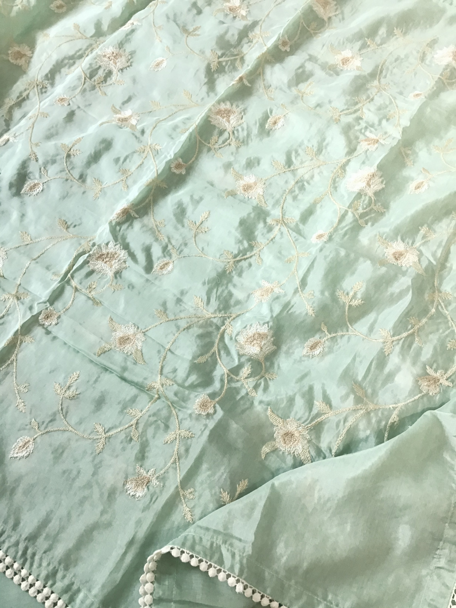 Pure Muslin Embroidered Suit - Green