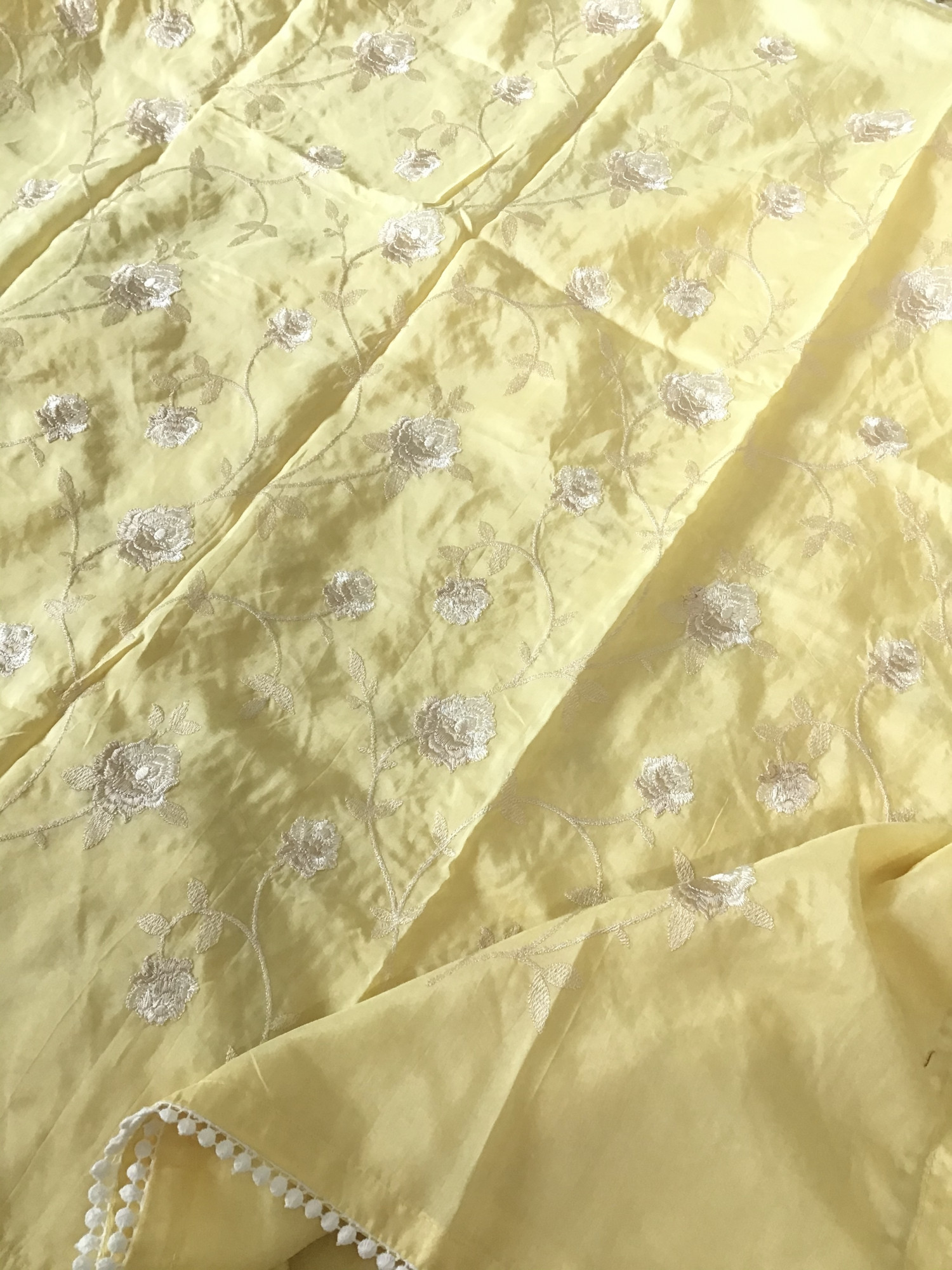 Pure Muslin Embroidered Suit - Yellow