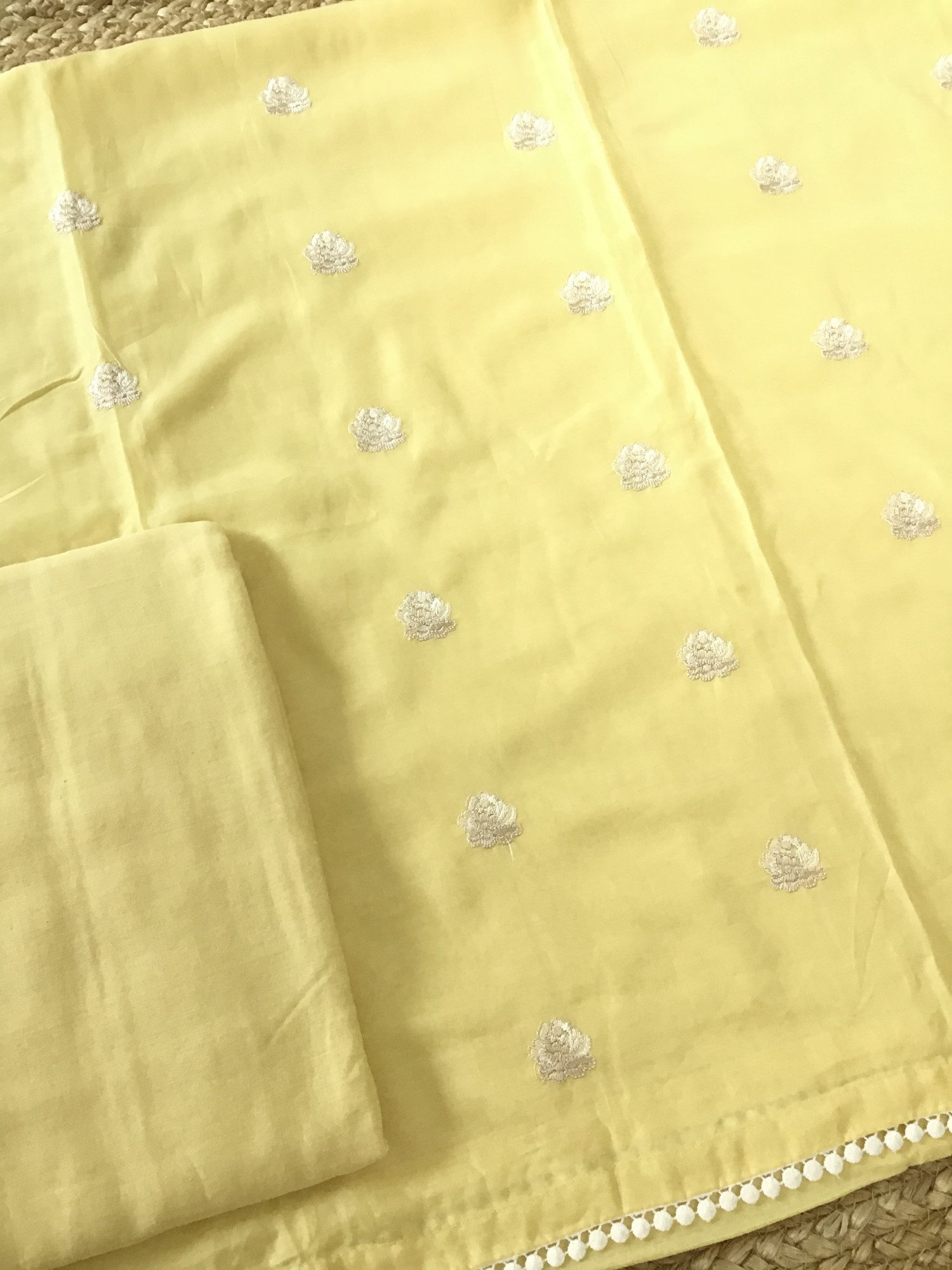 Pure Muslin Embroidered Suit - Yellow