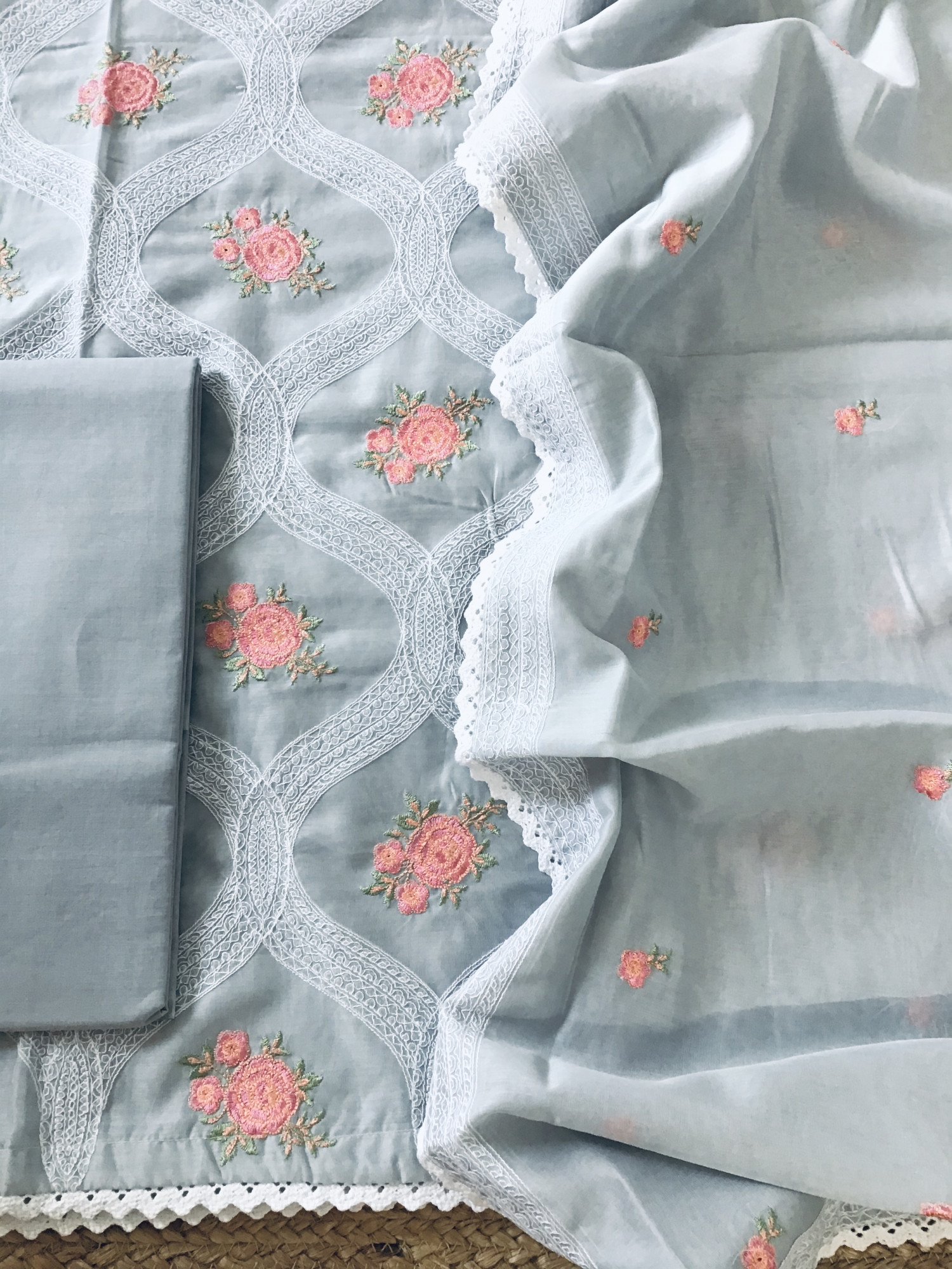 Soft Chanderi Embroidered Suit - Grey